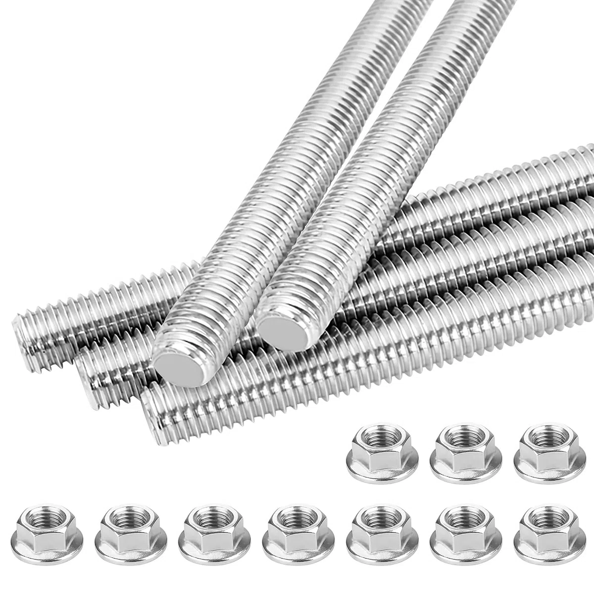 Varilla Roscada M10 x 400mm Varillas Roscadas Enroscadas de Acero Inoxidable 5PCS Rosca Completa con 10PCS Tuercas Hexagona de Brida (M10x40cm)
