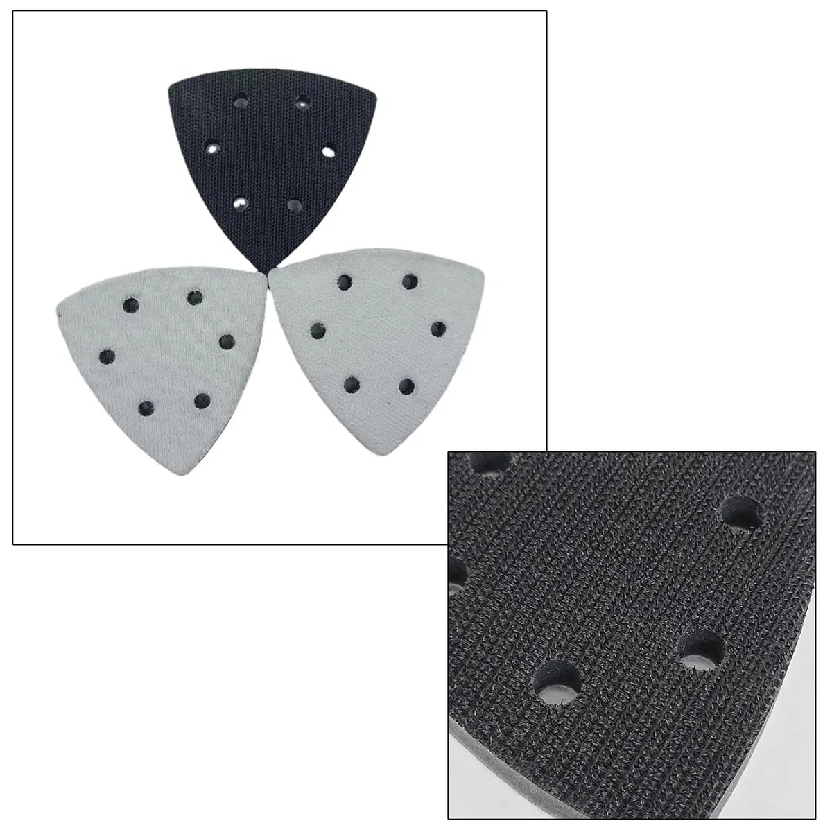 Young Wolf 4 almohadillas de 93 mm con 6 agujeros de gancho de interfaz suave triangular, almohadilla de esponja de lijado para máquinas de lijado, reducción de ruido resistente a los impactos