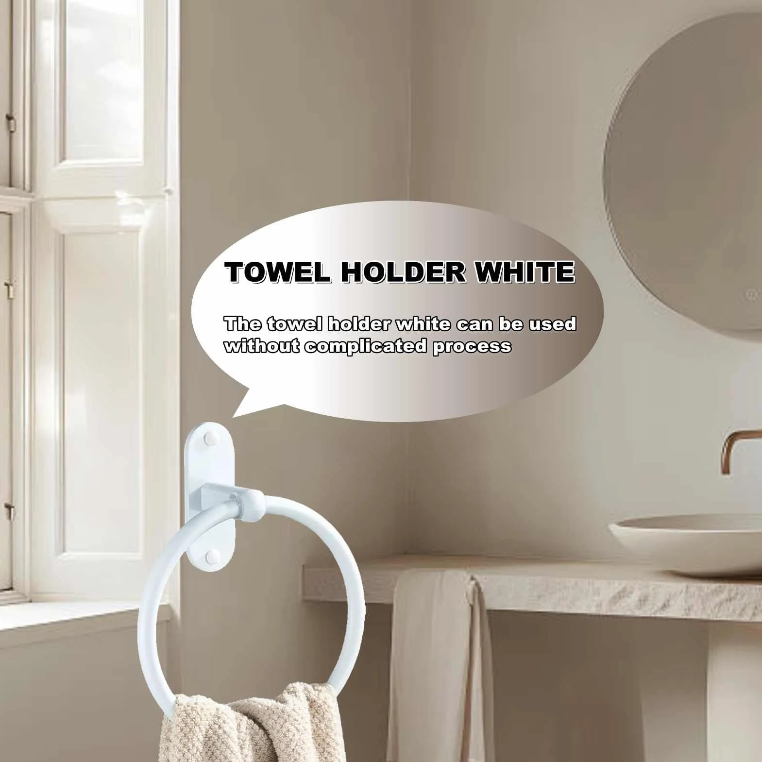HERCHR Toallero de Mano, Toallero de Aluminio para Baño Toallero de Mano Colgador de Pared Toallero Redondo Toallero Redondo Círculo Toallero Colgador Giratorio Toallero de Cocina para Casa