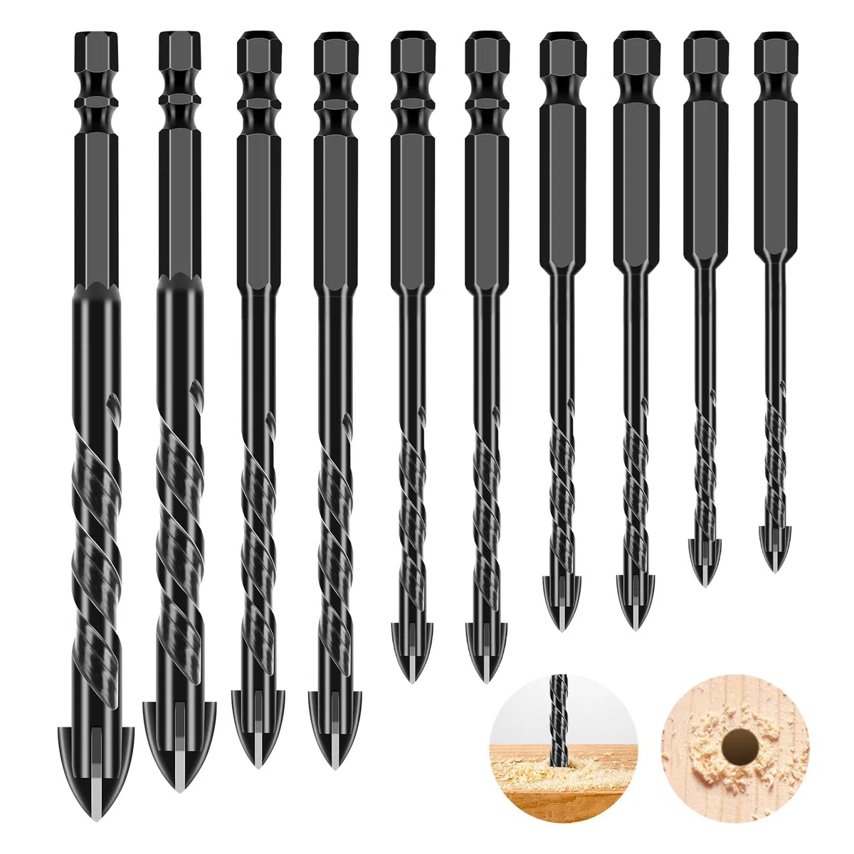 10PCS juego de brocas para azulejos con mango hexagonal broca universal para cerámica, vidrio juego de brocas para albañilería, vidrio, hormigón, pared, Ø 3-12 mm