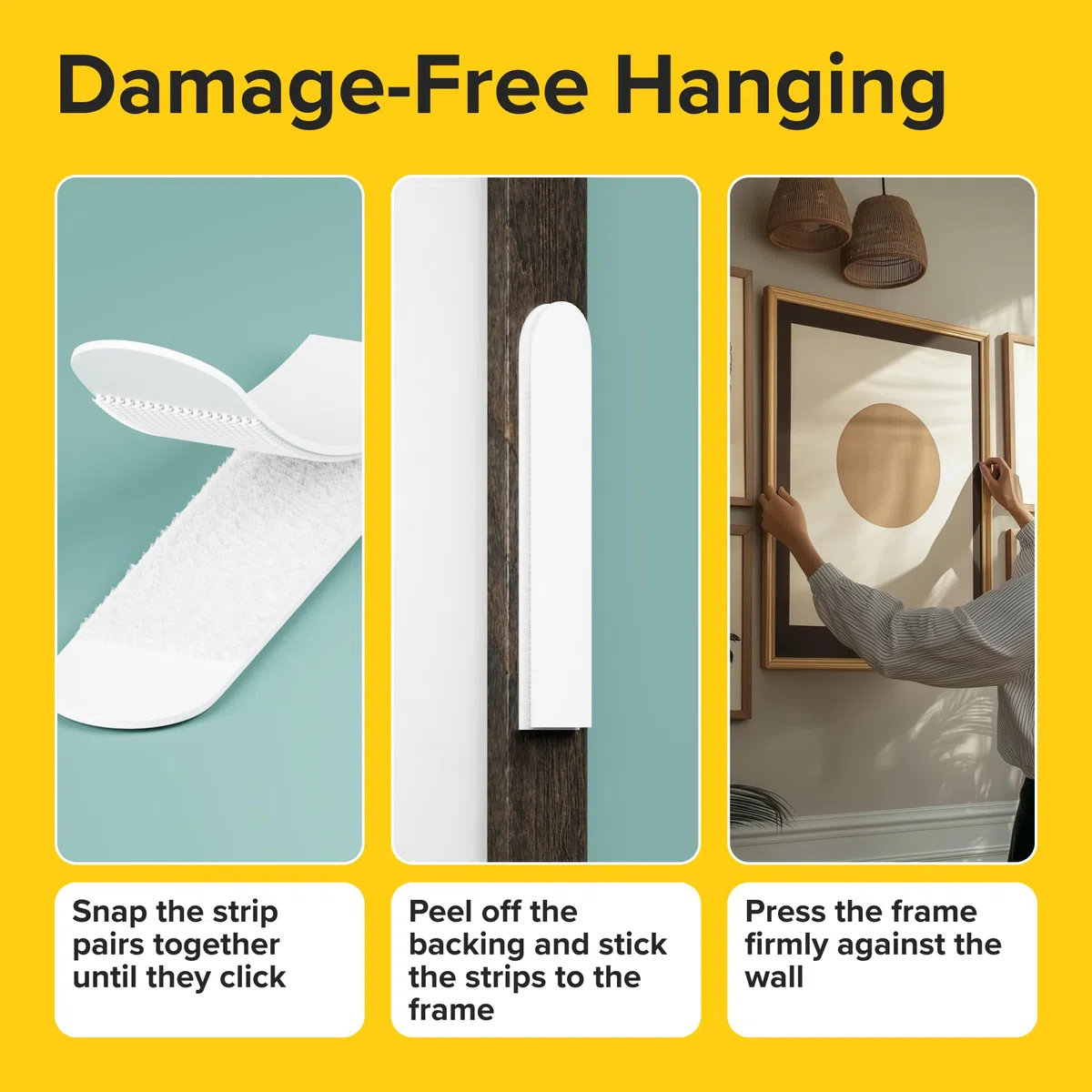 Tiras ultra fuertes para colgar cuadros (10 piezas) con respaldo adhesivo, perfectas para actualizaciones amigables con alquiler, tiras para colgar en la pared sin clavos, tiras adhesivas resistentes