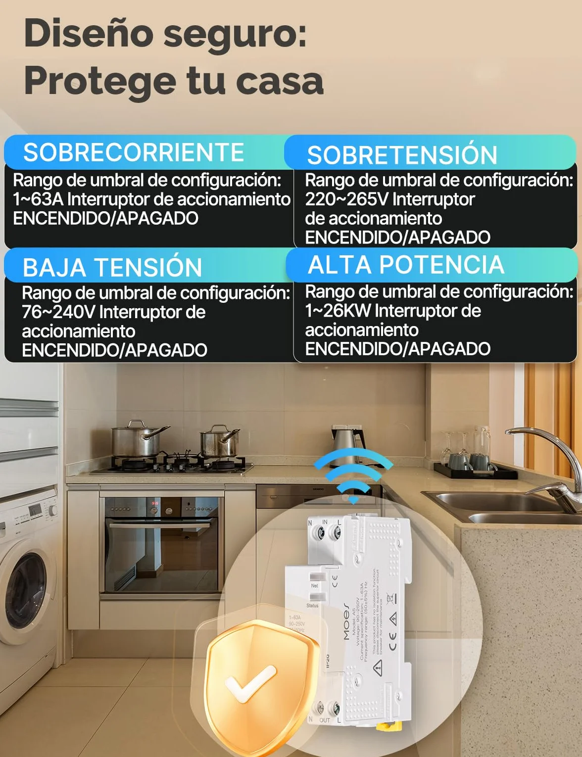 MOES Interruptor WIFI Disyuntor Inteligente Inalámbrico para Riel DIN 1P 16A con Función de Medición, compatible con Alexa/Google Home/Smart Life/Tuya App, Protección contra Sobrecorrientes