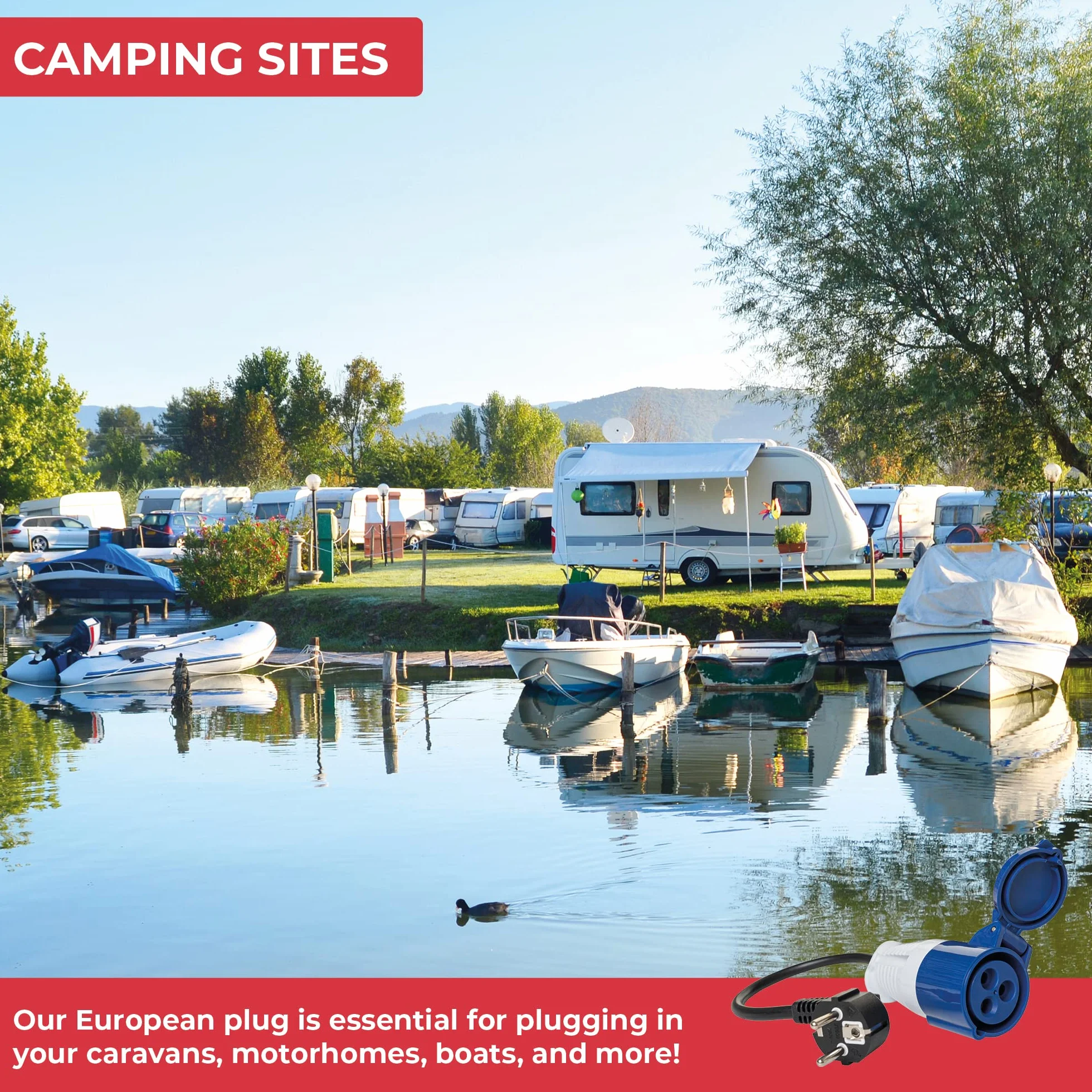 GADLANE Adaptador de enchufe caravana de 16A - adaptador europeo de camping eléctrico, impermeable IP44, toma de camping para exteriores CEE para conexión al sitio de camping, 35 cm (200-250V)