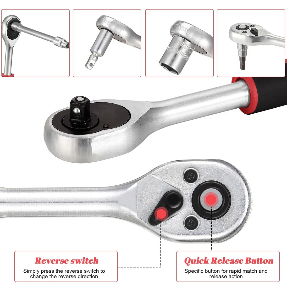 Juego de llaves de tubo CR-V (53 piezas, 1/4 pulgadas, con trinquete, para coche, bicicleta, reparación de vehículos)