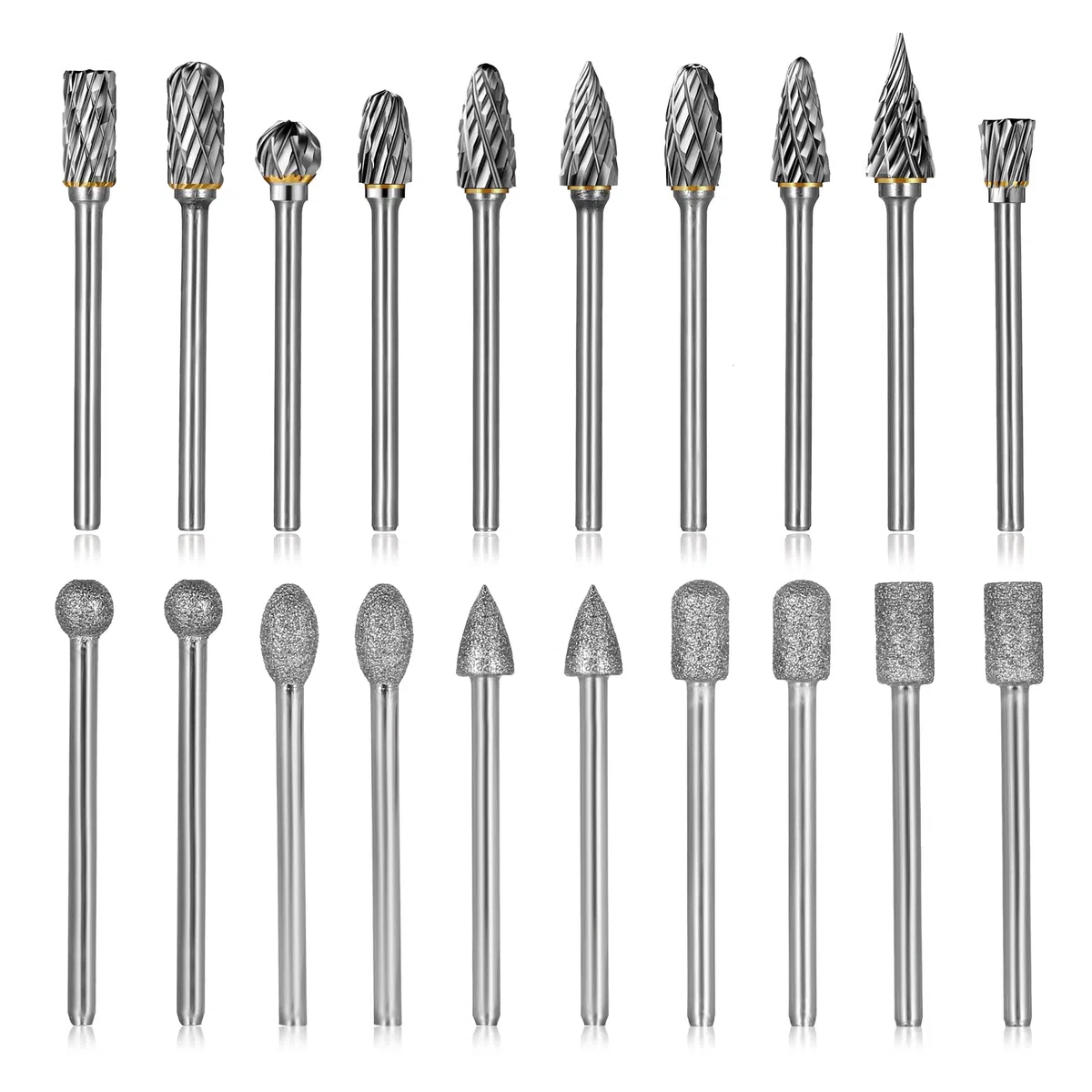 20 Pcs Fresas para Madera de Carburo con Eje 1/8", Fresas de Tungsteno para Dremel Accesorios, Fresa Rotativas de Doble Corte para Taladradora, Metal, Madera, Taladro, Pulido, Tallado, Grabado