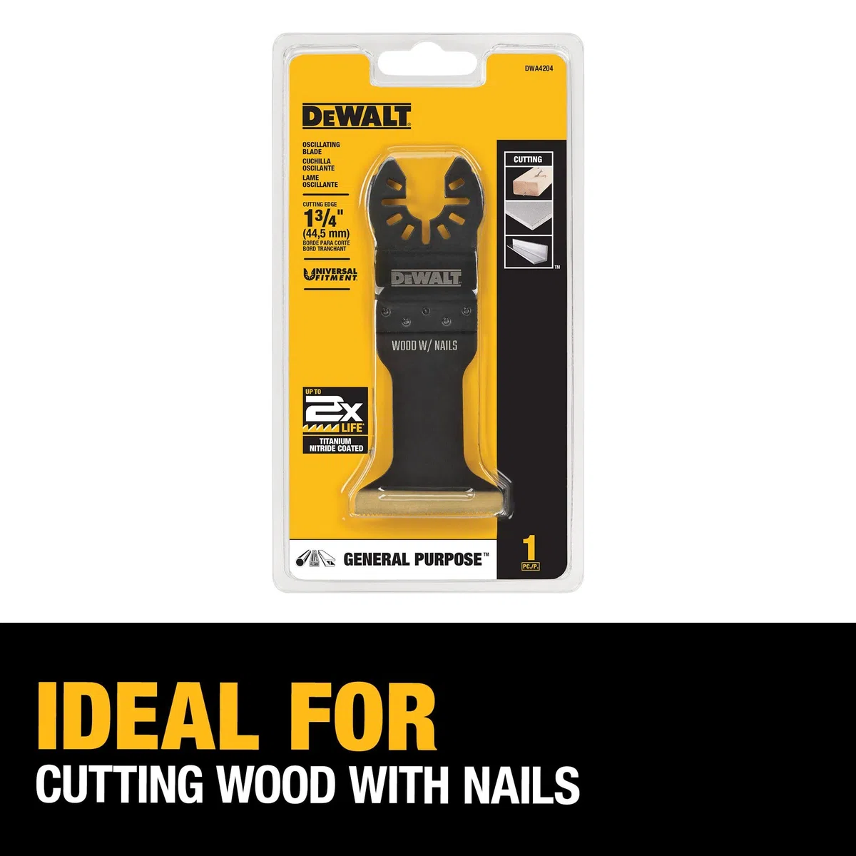 DEWALT Cuchilla oscilante para madera con clavos, ancha, recubierta de nitruro de titanio (DWA4204), color negro
