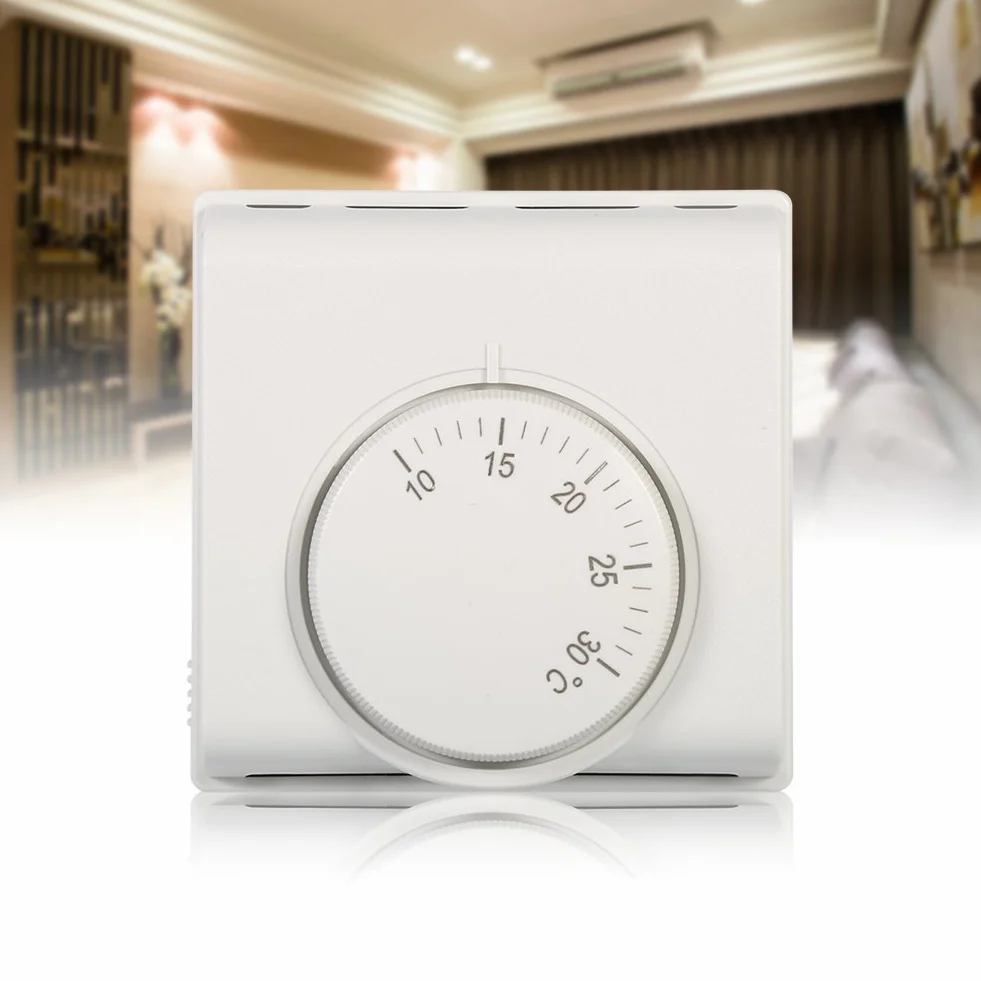 Termostato de Ambiente Controlador de Temperatura mecánico de Ambiente Interruptor de termostato con 2 Tornillos para Aire Acondicionado Central Nuevo 220 V Blanco (0.276 * 0.276