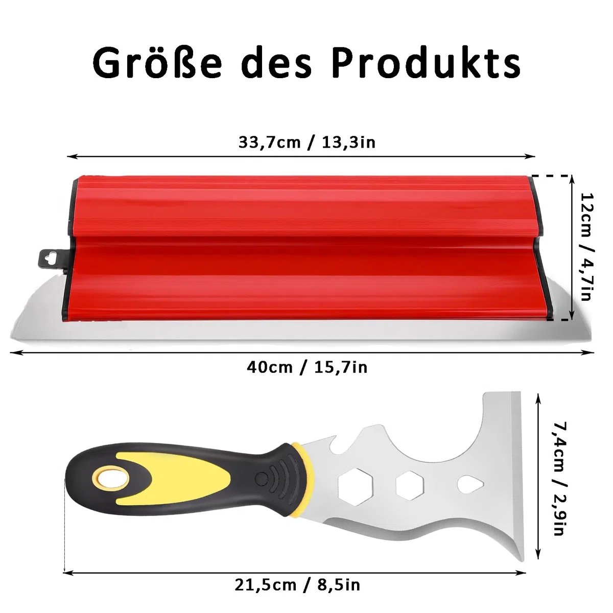 Acero Inoxidable Espátula para Enlucir, 40cm Hoja de Desnatado Drywall Smoothing Espátula, Espátula Rascador Multiusos 13 en 1, Para Suelos Paredes Secas