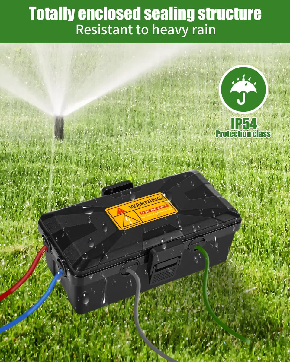 Caja de Cable Resistente al Agua,Caja Estanca Exterior Electrica,26.1x15x9.4 CM Caja Cables,con 6 Salidas de Cables,Para Protección de Enchufes,Cubierta de Cable Alargador Resistente,Temporizador