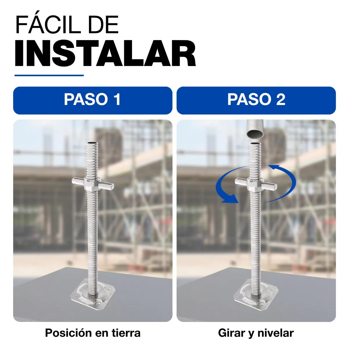 GeZu Impex Gato de Base para Andamios 300 x 38 mm Electrochapado Ajustable en Altura Gato de Nivelación con Tornillo para Base de Andamio