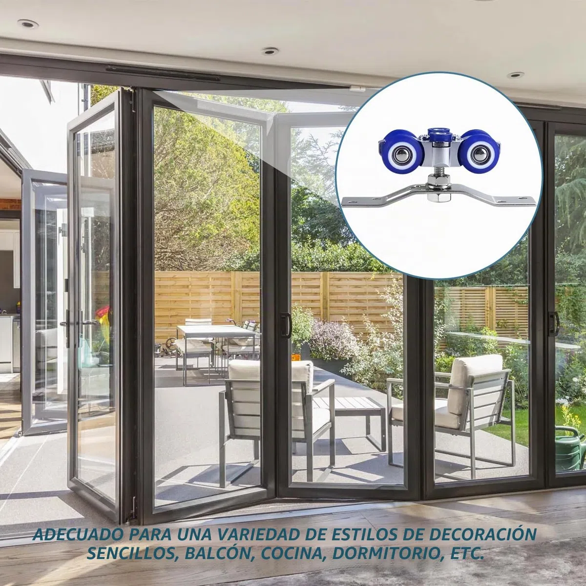 2 Piezas Ruedas para Puertas Correderas, Rotación de 360 Grados, Azules, para Puerta Corredera Simple y Múltiple