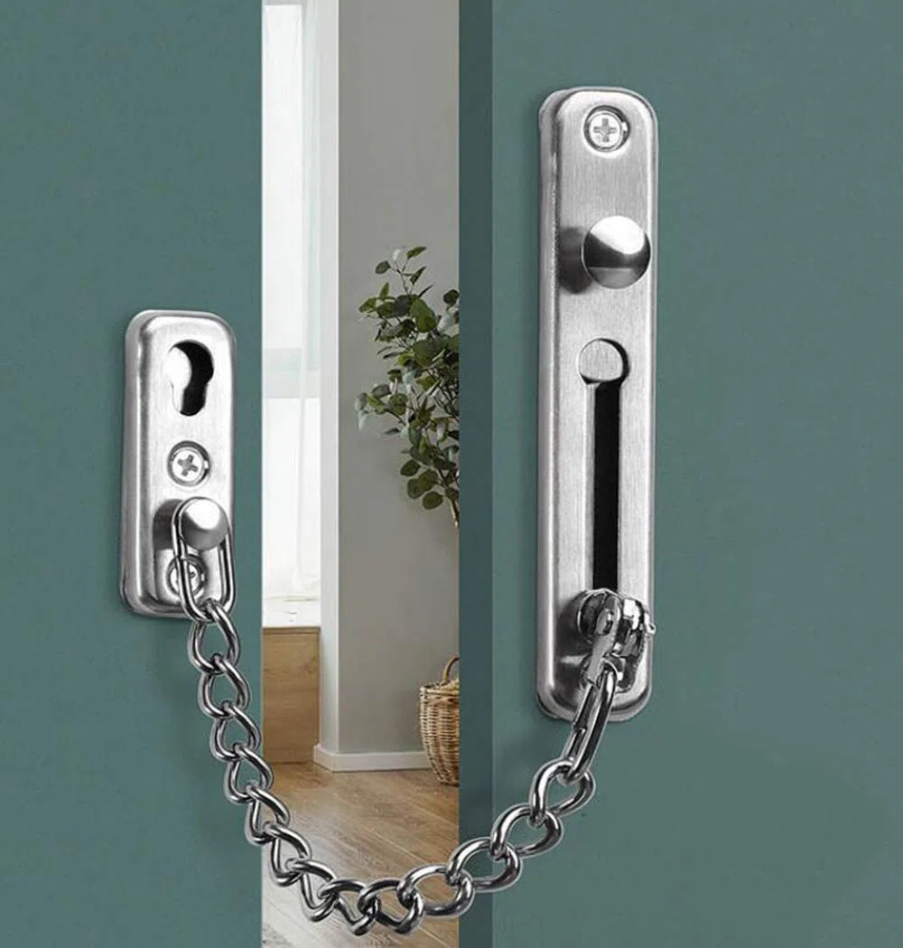 KAFENDA Cerradura de cadena de puerta de seguridad Pestillo de cerradura de puerta resistente con broches de resorte Cerraduras de cadena de acero inoxidable para puerta interior