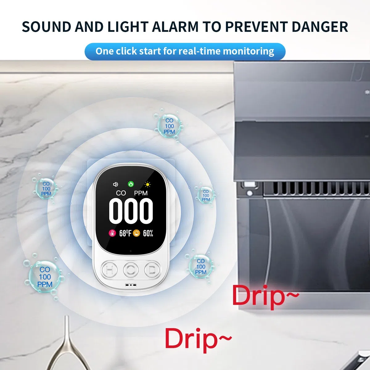 3-in-1 Plug in Detector Monoxido de Carbono con 2.1'' HD Pantalla, CO Temperatura Humedad Alarma para Casa hoteles, Blanco (EN 50291 Approved)