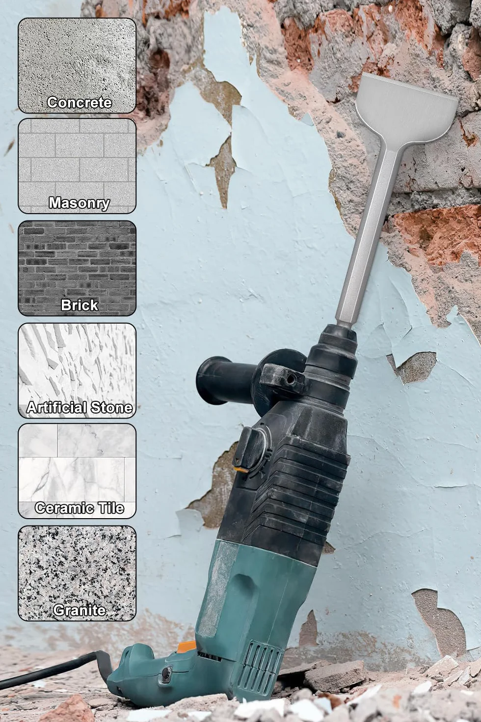Lytool Cincel SDS Plus Azulejos y Baldosas 250x40mm+280x100mm para Concreto,Mampostería y Martillos de Impacto