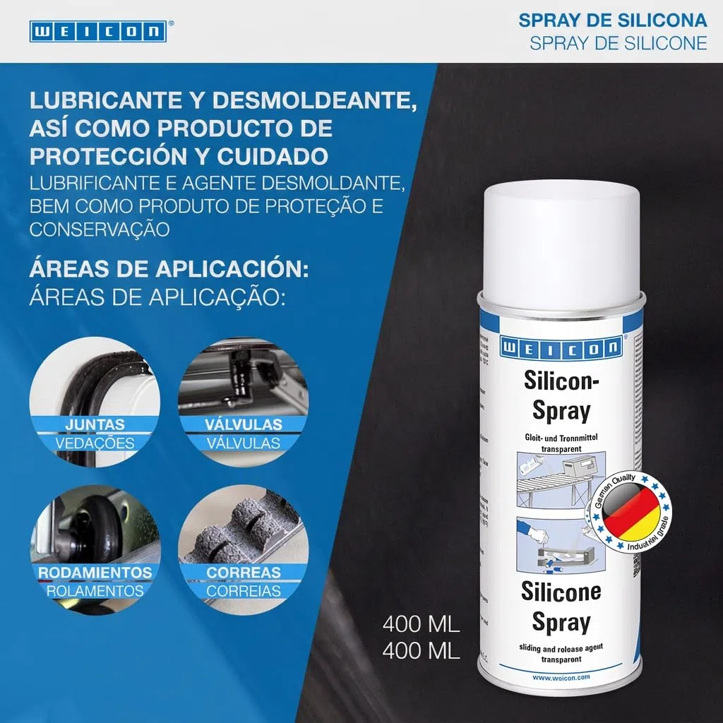 WEICON Spray de Silicona | 400 ml | Lubricante y Antiadherente | Transparente