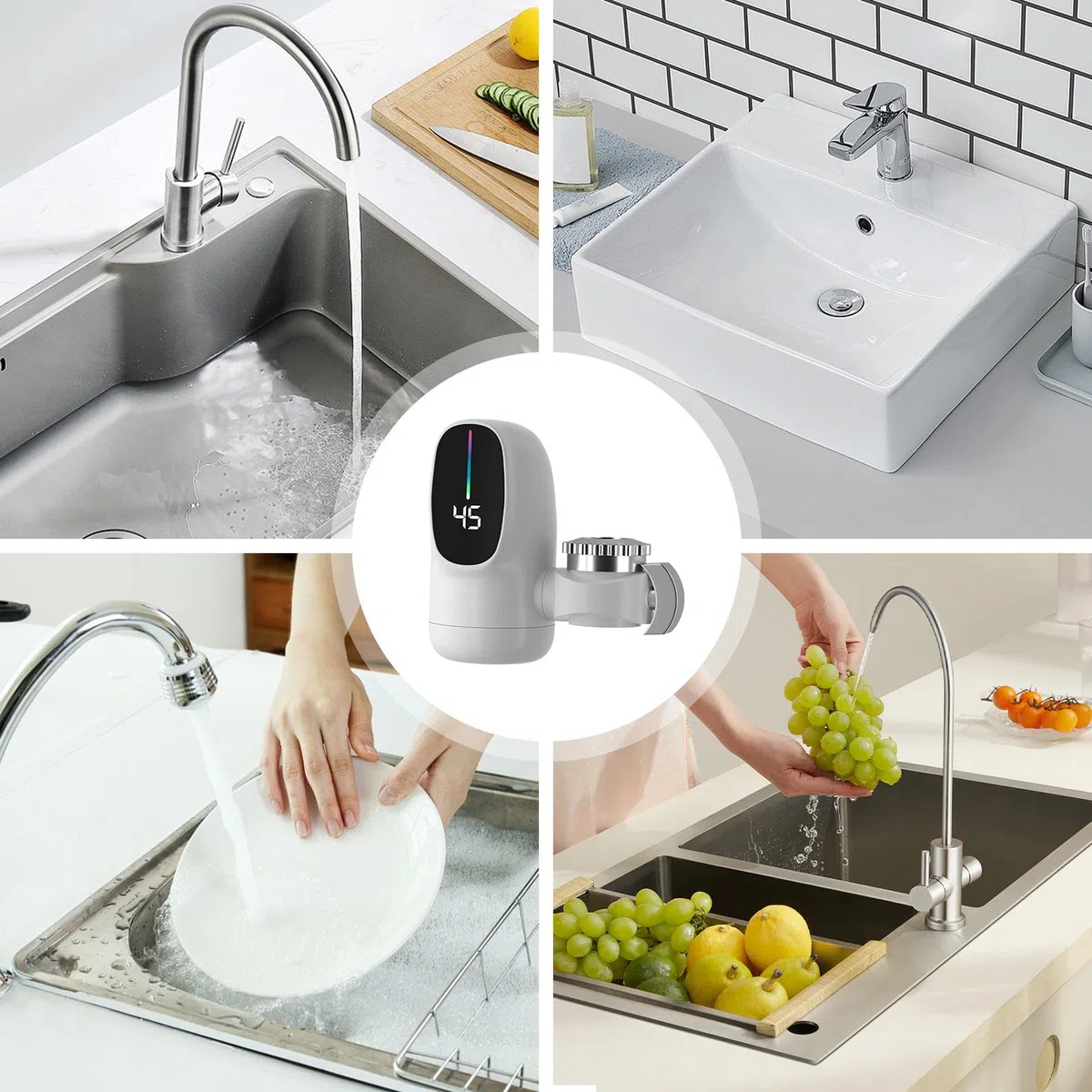 Grifo De Agua Caliente Instantánea Grifo Calentador De Agua Instantáneo Sin Tanque Grif-o Eléctrico Para Lavabo 3000W Calentador Instantáneo Sin Tanque Con Pantalla Digital Led Para Baño Cocina