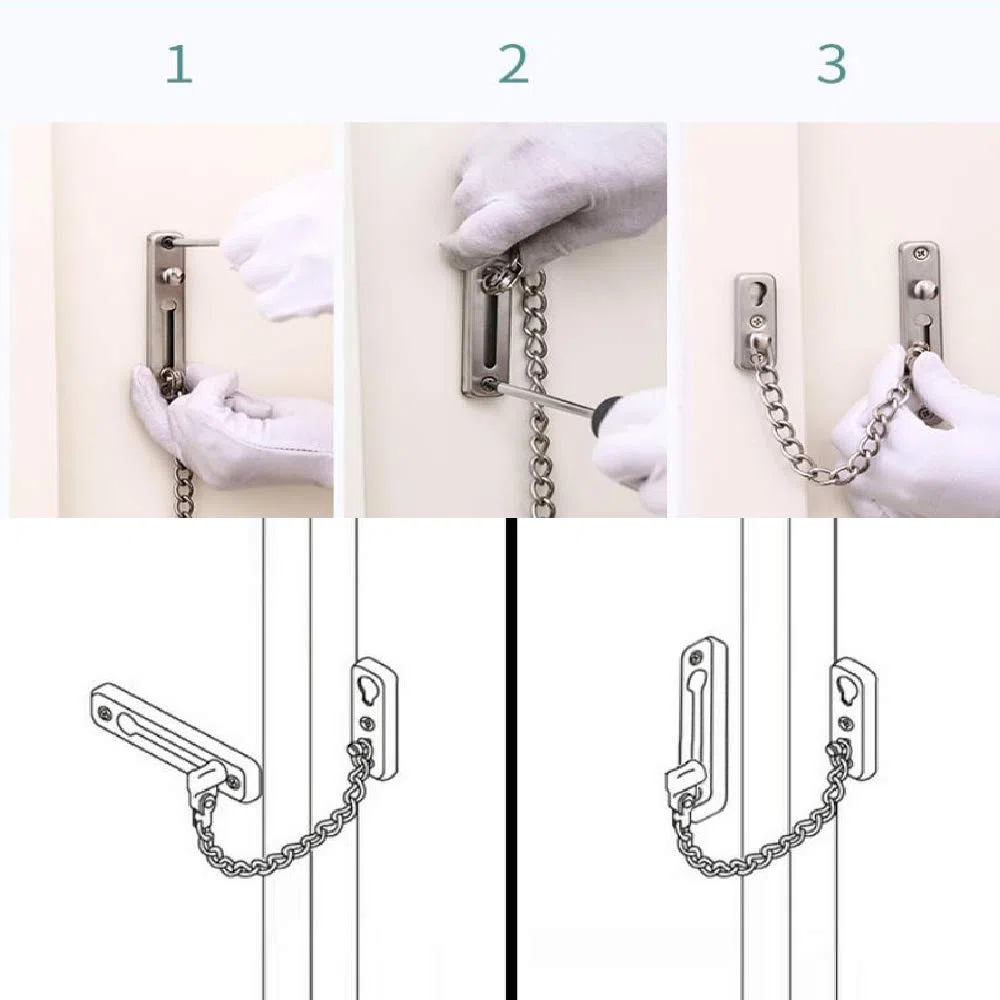KAFENDA Cerradura de cadena de puerta de seguridad Pestillo de cerradura de puerta resistente con broches de resorte Cerraduras de cadena de acero inoxidable para puerta interior