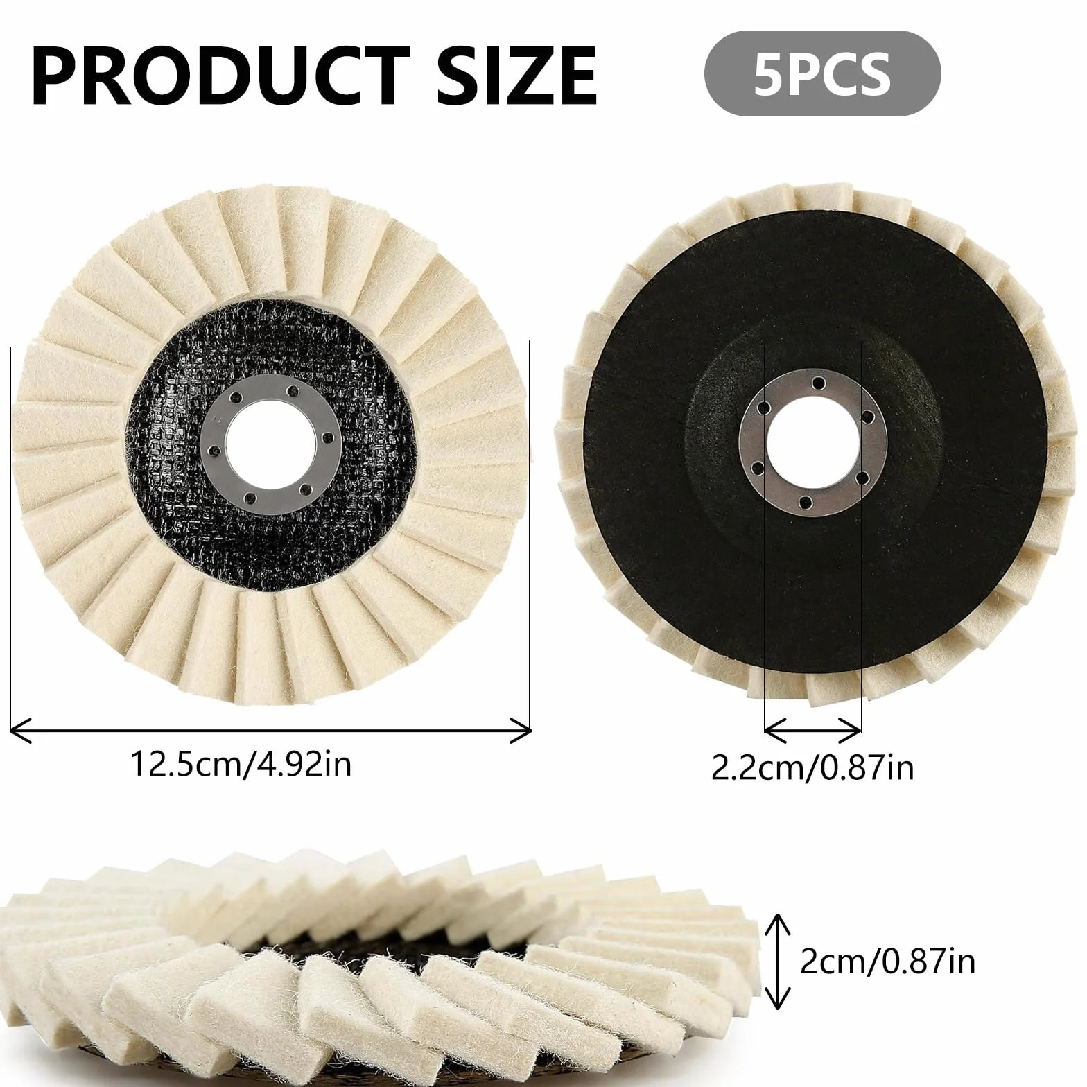 5 discos pulidores de 125 mm x 22,2 mm, de fieltro, para amoladora angular, disco de pulido flexible, discos de pulido de fieltro de lana para lijar y pulir barniz madera, acero inoxidable y plástico