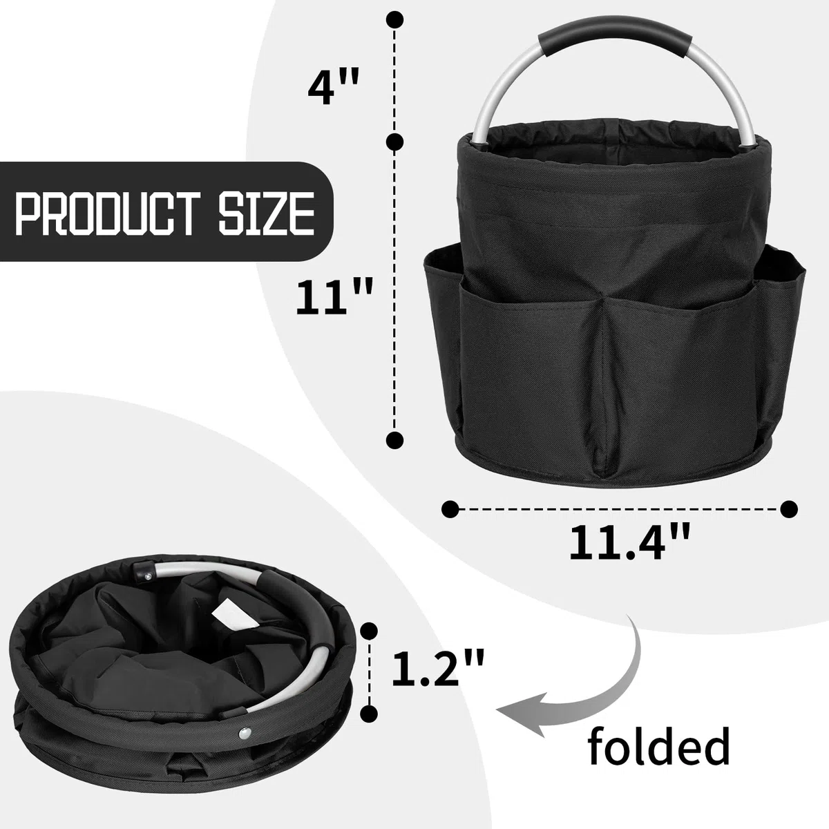 Organizador de limpieza plegable con asa - Cubo de limpieza - Bolsa de herramientas de limpieza multibolsillos para limpiadores y amas de casa, negro