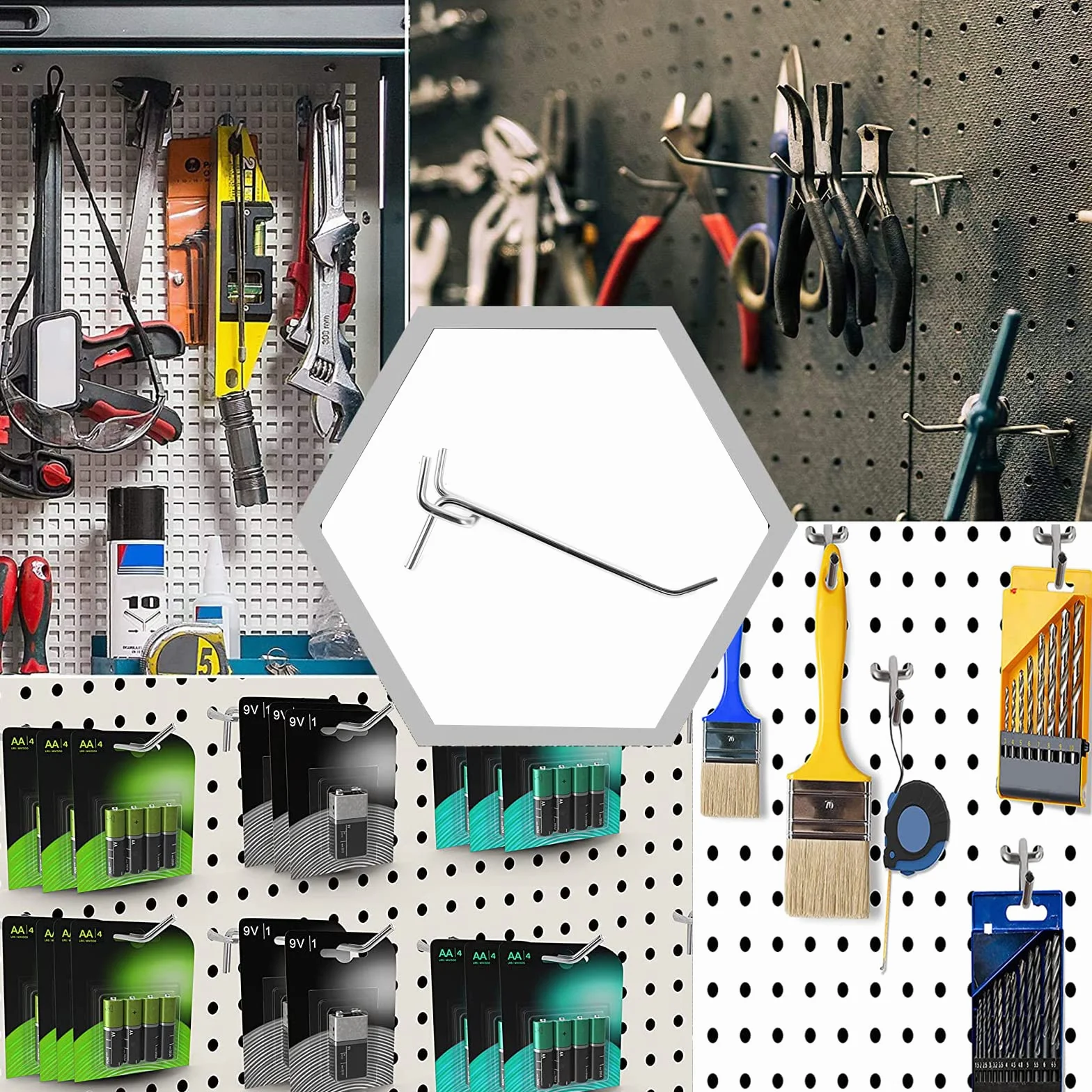 20 Piezas Ganchos para Tableros con Agujeros, 15cm Ganchos de Metal para Panel Perforado, para Perforada de Bricolaje Panel Chapa Perforada de Pared Estante de Exhibición Minorista