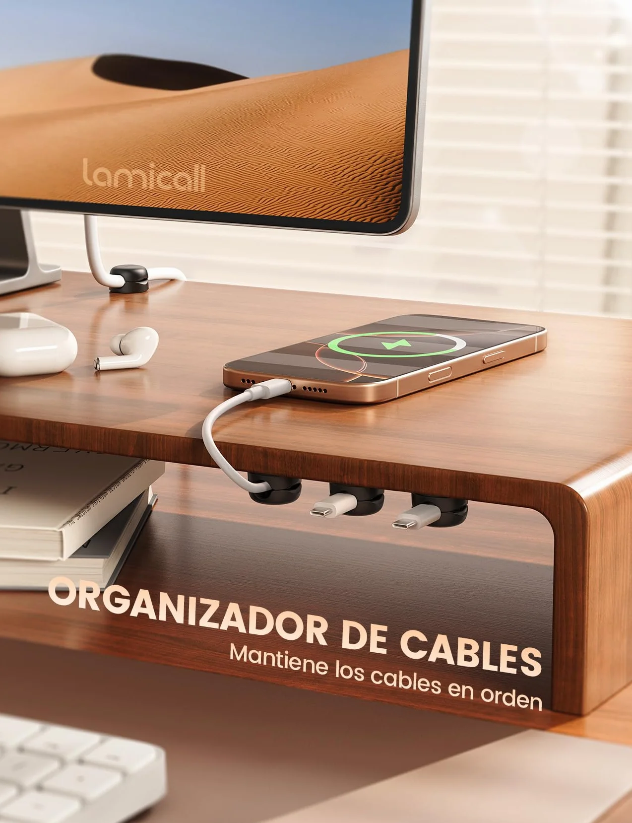 Lamicall [6 Piezas] Clip de Cable de Resorte - [Super Mini & Ahorro Espacio] Organizador Cable Autoadhesivo Sin Residuos, Clip Cable para HDMI, USB, PC, TV, Hogar, Cocinas, Oficina, (8mm) - Negro
