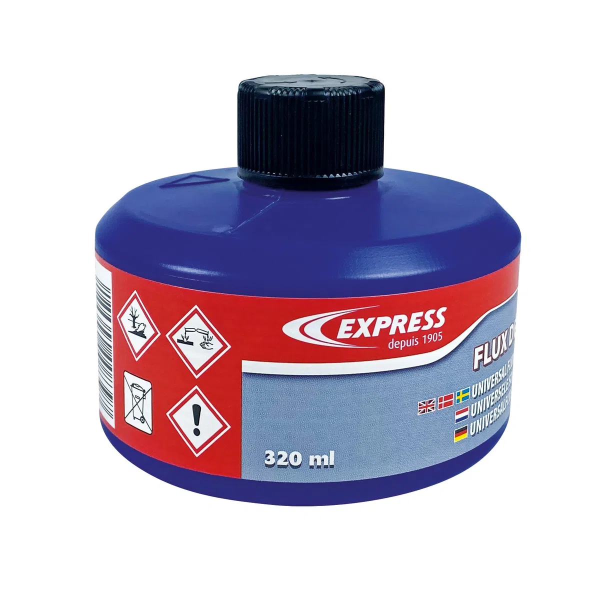 EXPRESS, 839, Removedor Universal para Soldadura de Cubierta, Todos los Metales (excepto Alu y aleaciones de aluminio), Sin ácidos, Muy Potente, Textura gelificada transparente, Todos los ámbitos de