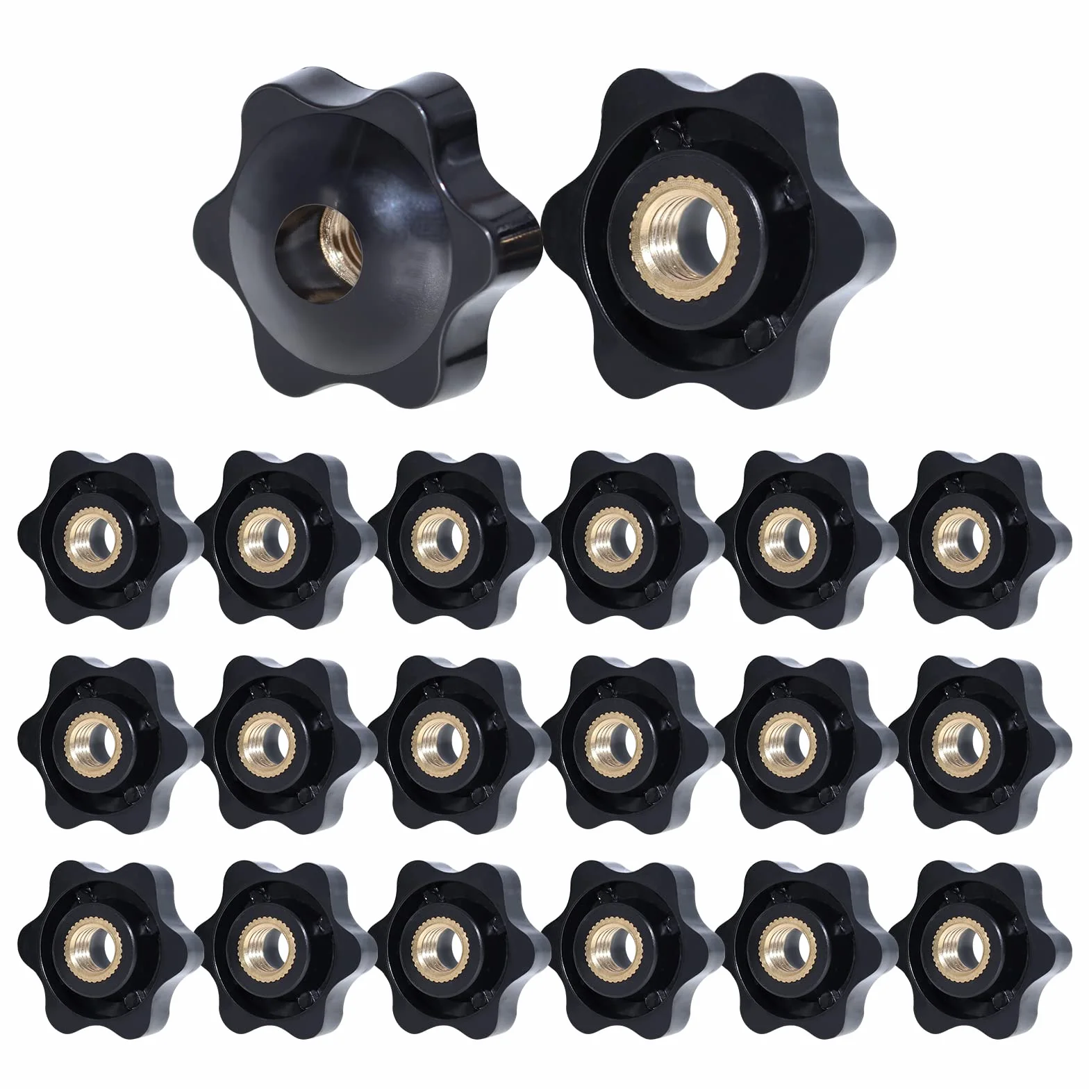 20 tuercas con mango de estrella M8 × 32 mm, tuerca moleteada, tuerca de plástico de latón, pomo de tornillo negro, botón de sujeción para máquina herramienta dispositivos mecánicos