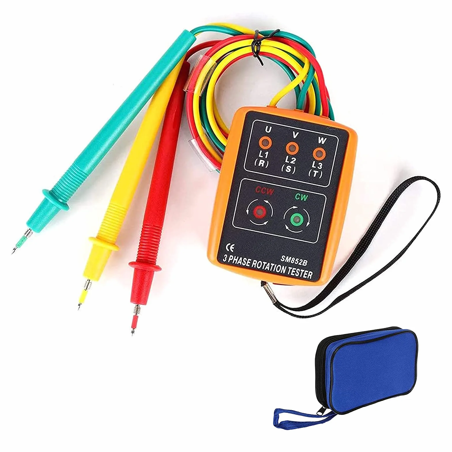 RUIZHI Probador de Fase Dispositivo de MedicióN de Campo Giratorio AC 60V ~ 600V, Equipado con Pinzas de Cocodrilo y Pantalla de Probador de Zumbador