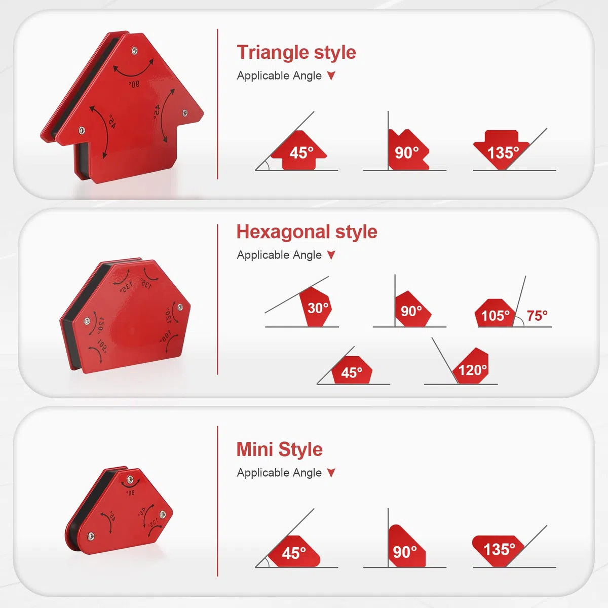 CPROSP 6 piezas Escuadra Magnetica para Soldar con Fuerza Adhesión Iman Soldadura 4.5Kg/11Kg, Ángulo de Soldadura Posicionador Magnetico para Soldar, Imanes para Soldar Angulos