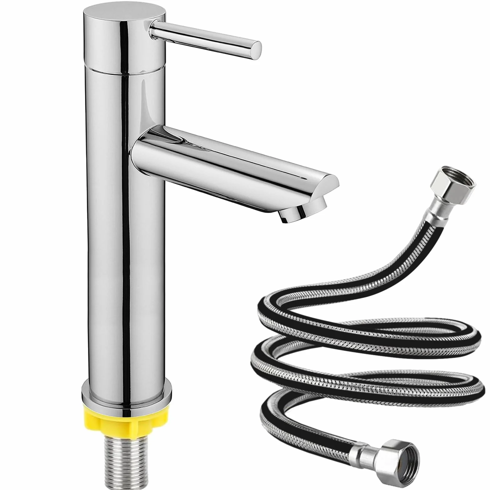 Grifo Lavabo Agua Fría Monomando Acero Inoxidable 60cm Tubo Entrada