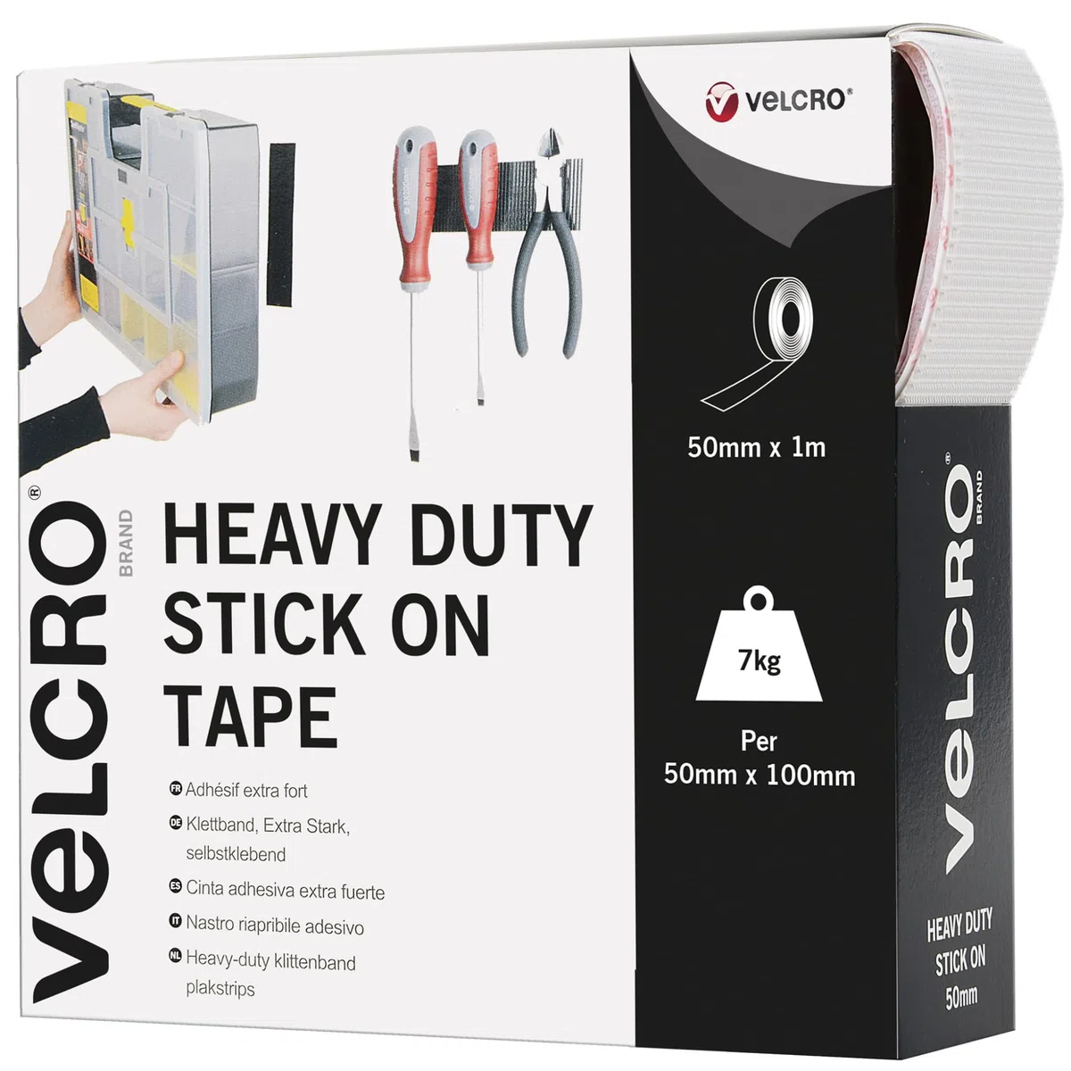VELCRO Brand Cinta adhesiva extra fuerte 50mm x 1m Blanco