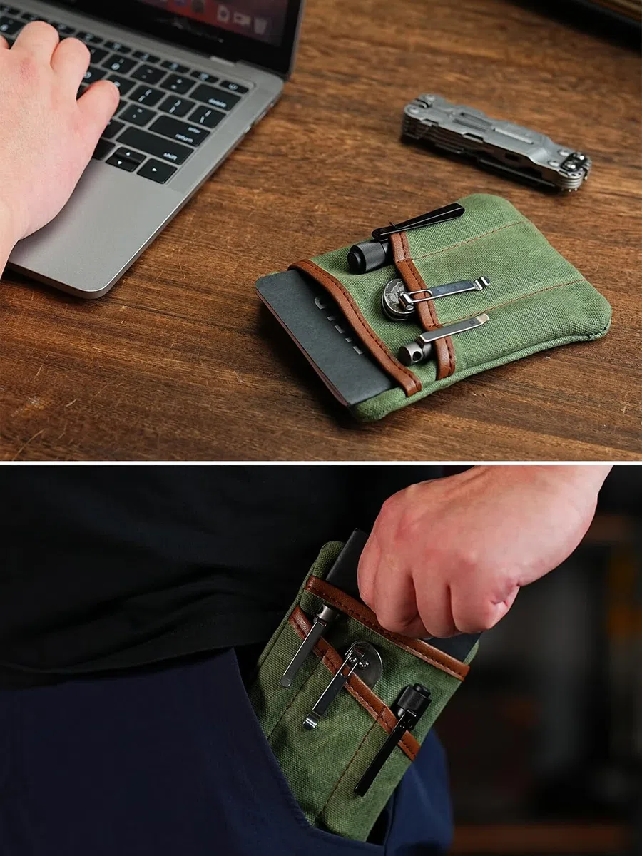 Sayram SP6 EDC - Bolsa organizadora de bolsillo compacta de lona encerada, bolsa de bolsillo EDC para hombres, bolsa de bolsillo con cremallera, mini organizador EDC para llevar todos los días, bolsa