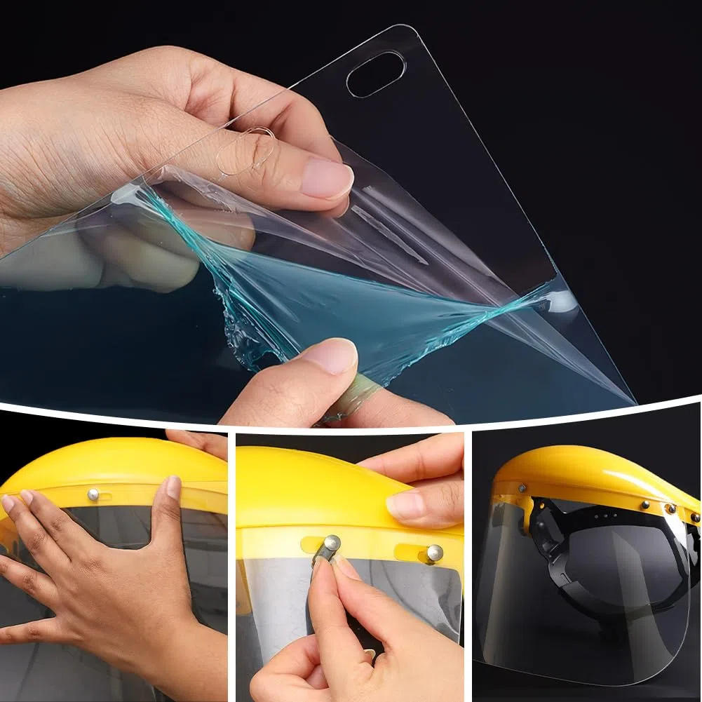 PH PandaHall 6 viseras de repuesto transparentes de PET de 39 x 19,7 cm, viseras de seguridad transparentes para trabajadores sanitarios, rectificado, soldadura, forja, corte, 0,8 mm de grosor