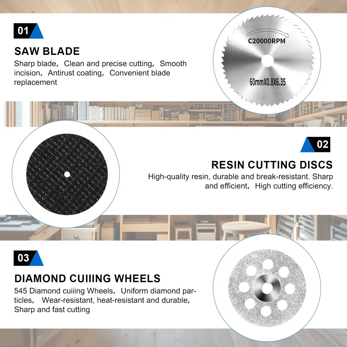 Kit de 45 ruedas de corte gupawix para herramientas giratorias Dremel, discos de corte de diamante, sierra circular HSS, ruedas de corte de fibra de vidrio con 6 mandriles, accesorios de herramientas