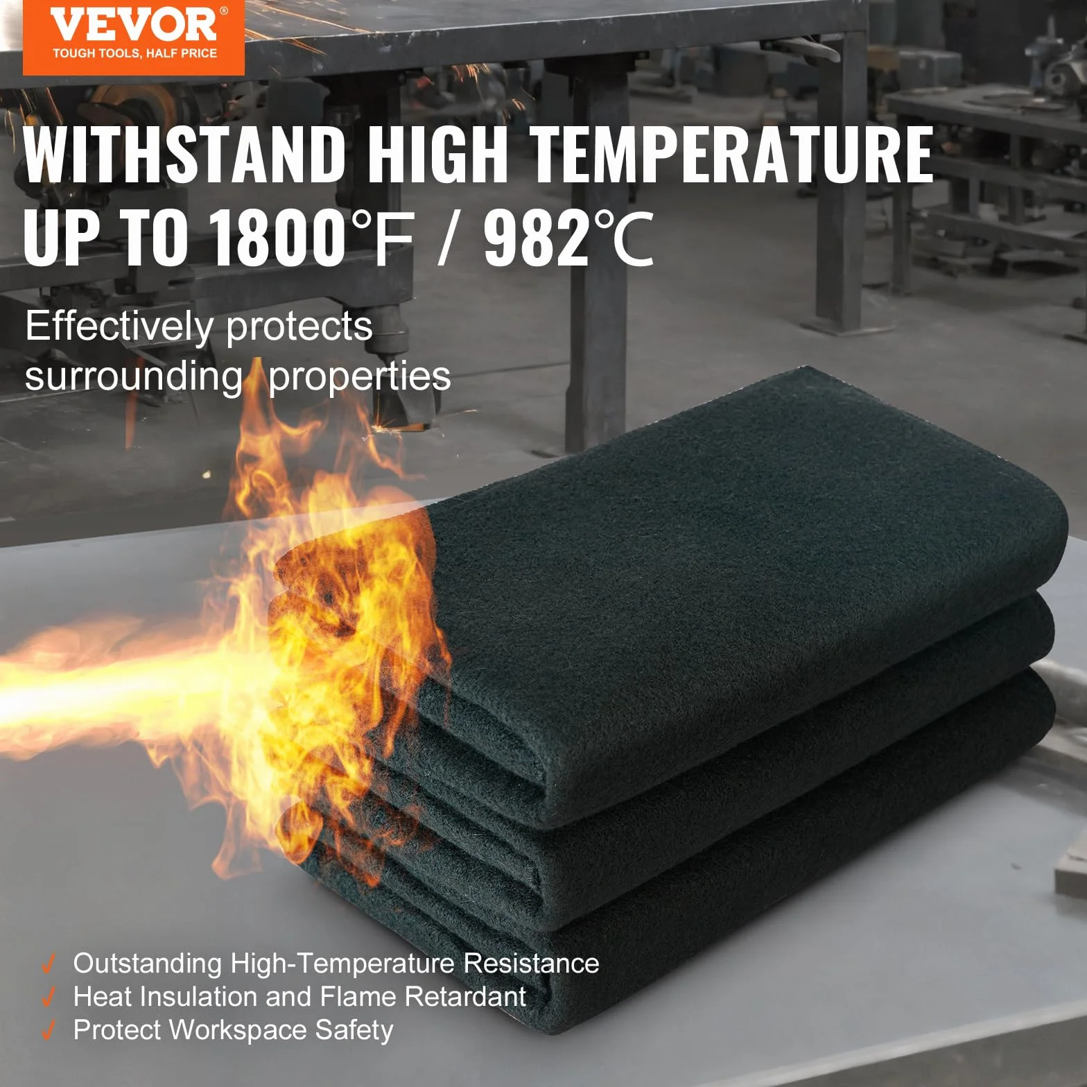 VEVOR 4 Piezas Manta de Soldadura de Fieltro de Carbono, Juego de Manta Resistente al Calor de 982 ℃, Cubierta de Soldadura de 950 x 910 x 3 mm con Arandelas Metálicas de Aislamiento Ignífugo