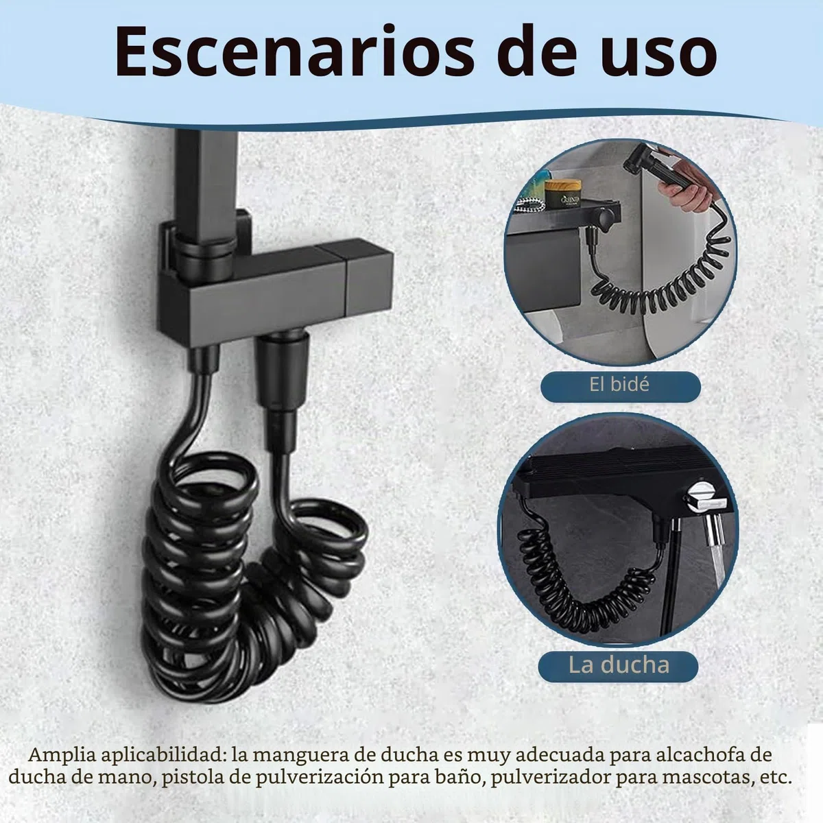 5 Metros Manguera Ducha, Cable Ducha Telescópica Flexo Ducha con Resorte Manguera En Espiral Manguera de Agua Latiguillos Grifo Lavabo Baño para Mano Bidét(Negro)
