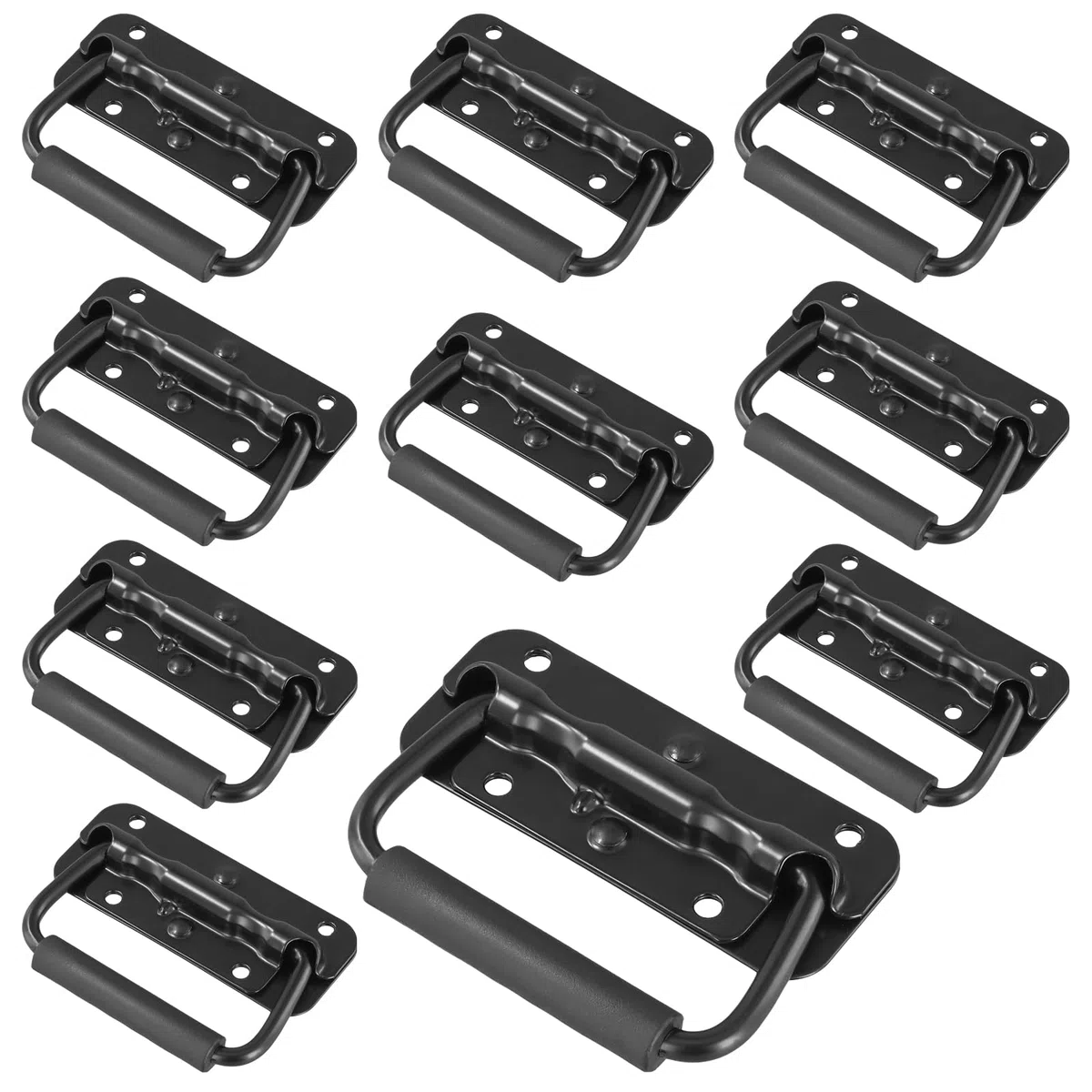 10 tiradores plegables de acero inoxidable, color negro, metal, asa plegable, tirador de caja plateado, asas plegables para cajas, maletín de herramientas, maletín, 110 x 40 mm