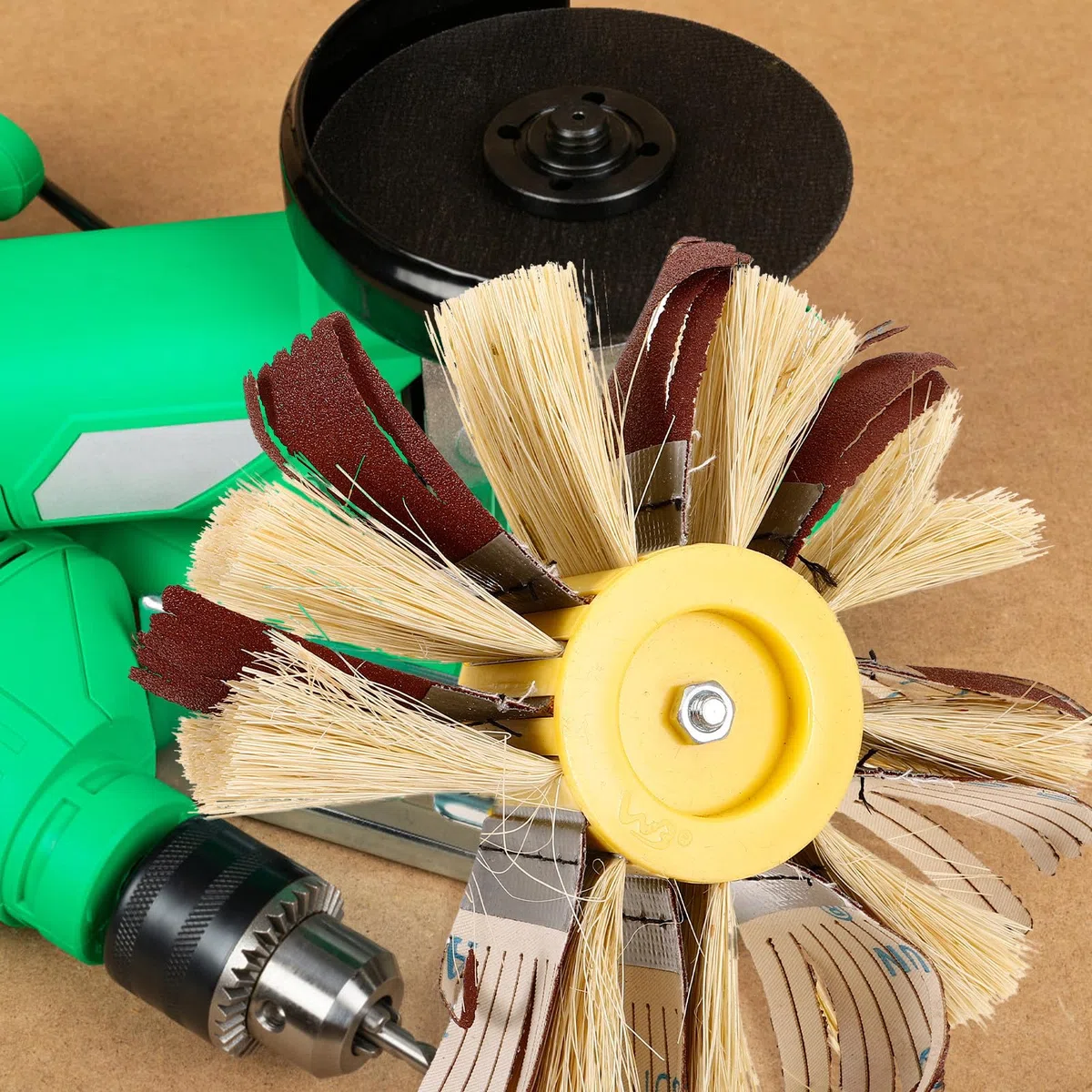 Rueda de Lijado Rueda Pulidora de Sisal y Papel de Lija de Grano 120 Mejora Accesoria para Lijado Taladro, Mejora para Muebles de Metal y Madera