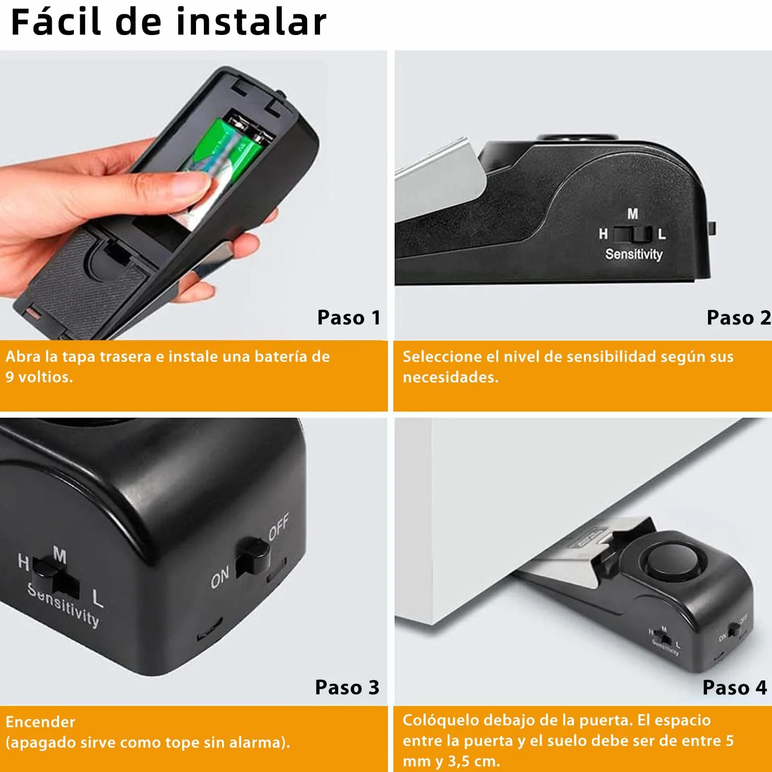 Tope de puerta inalámbrico con alarma 120 dB antirrobo para hotel hogar viaje 2 unidades
