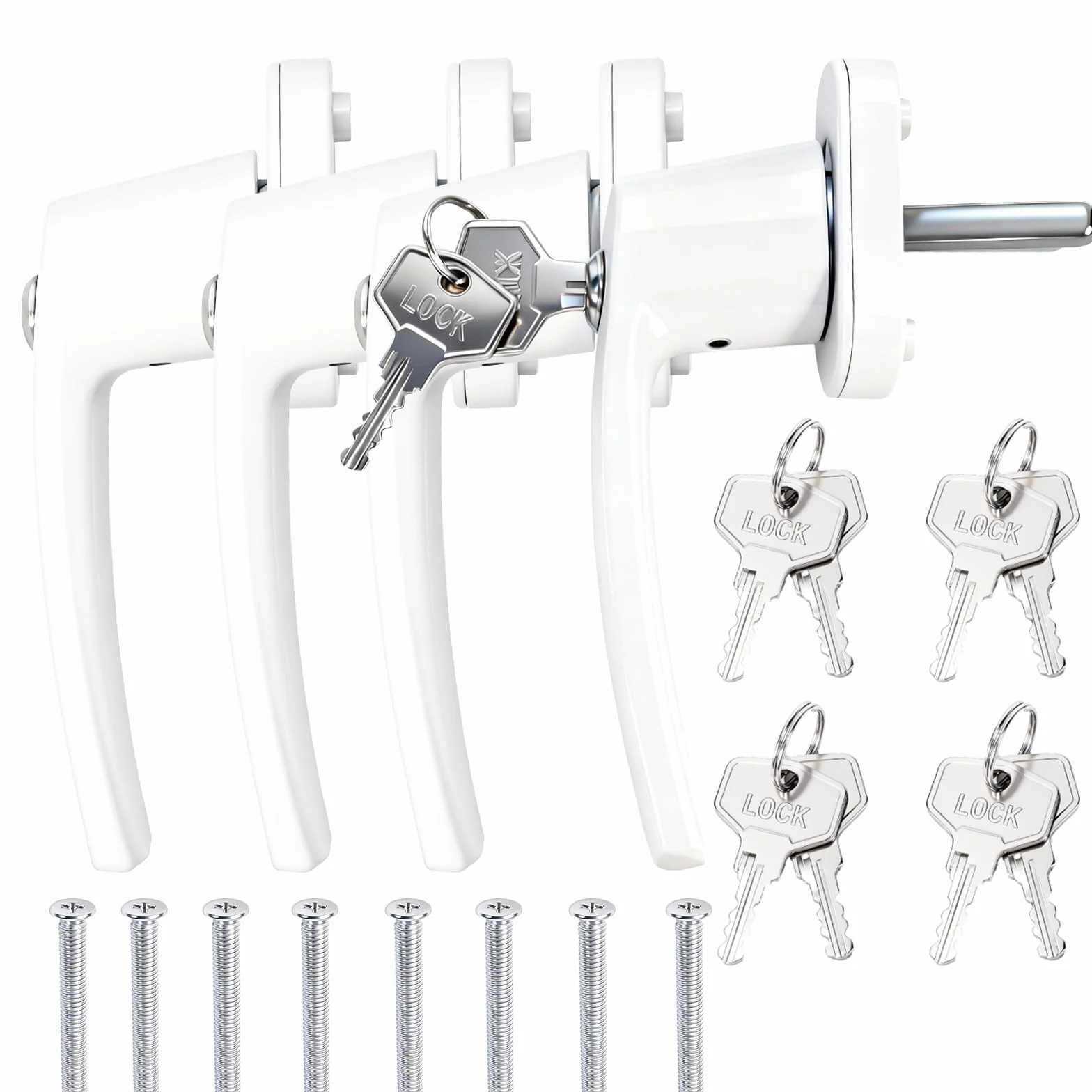 Purpledi 4 Tiradores de Ventana con Cerradura y Llave para Seguridad Infantil, Cierre de Ventanas Oscilantes y Puertas de Patio, Incluye 8 Llaves y Tornillos (Blanco)
