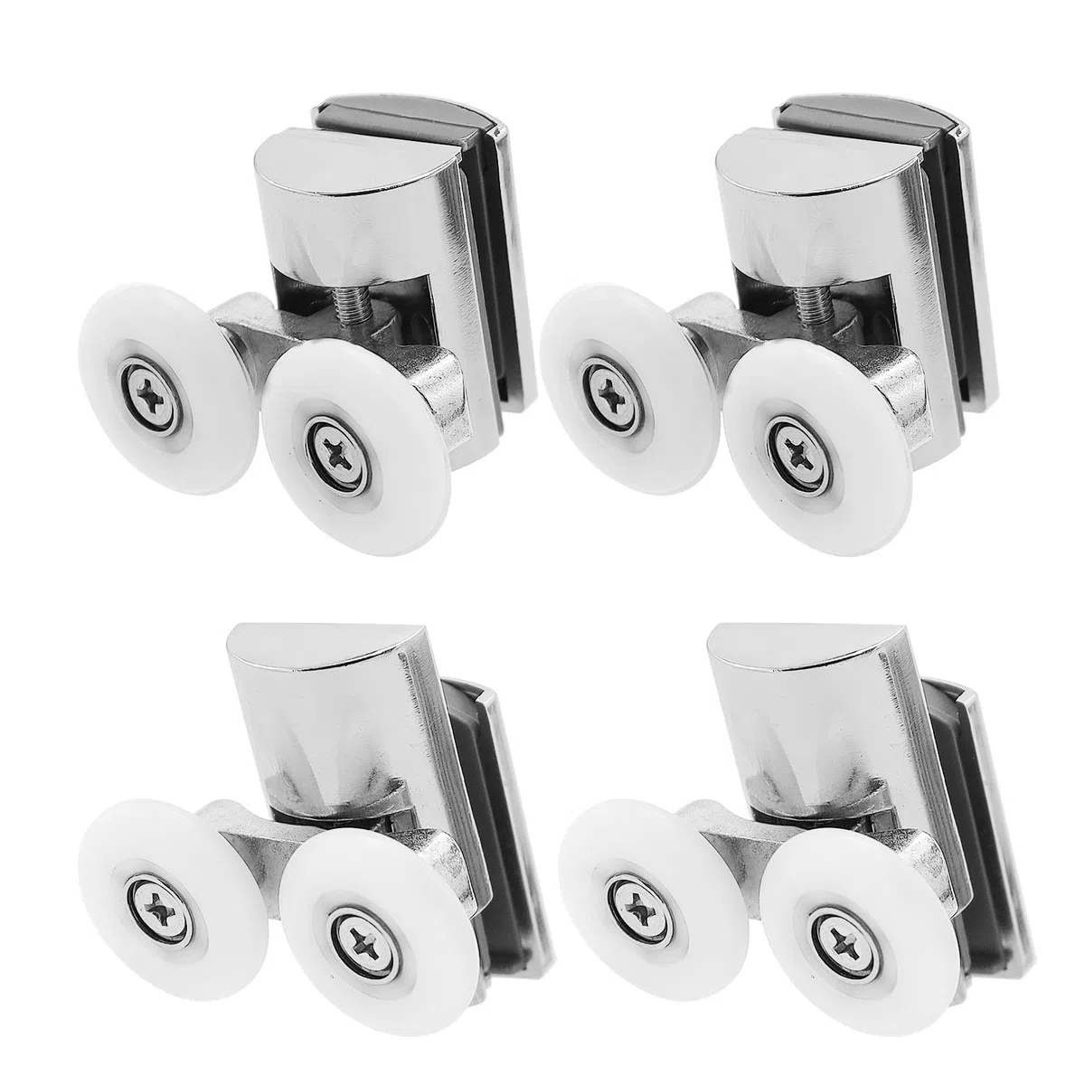 4 ruedas dobles para puerta de ducha, rodillos de puerta de ducha, ruedas de cabina de aleación de zinc, repuesto para cabinas curvas, puertas curvas (2 arriba, 2 abajo)