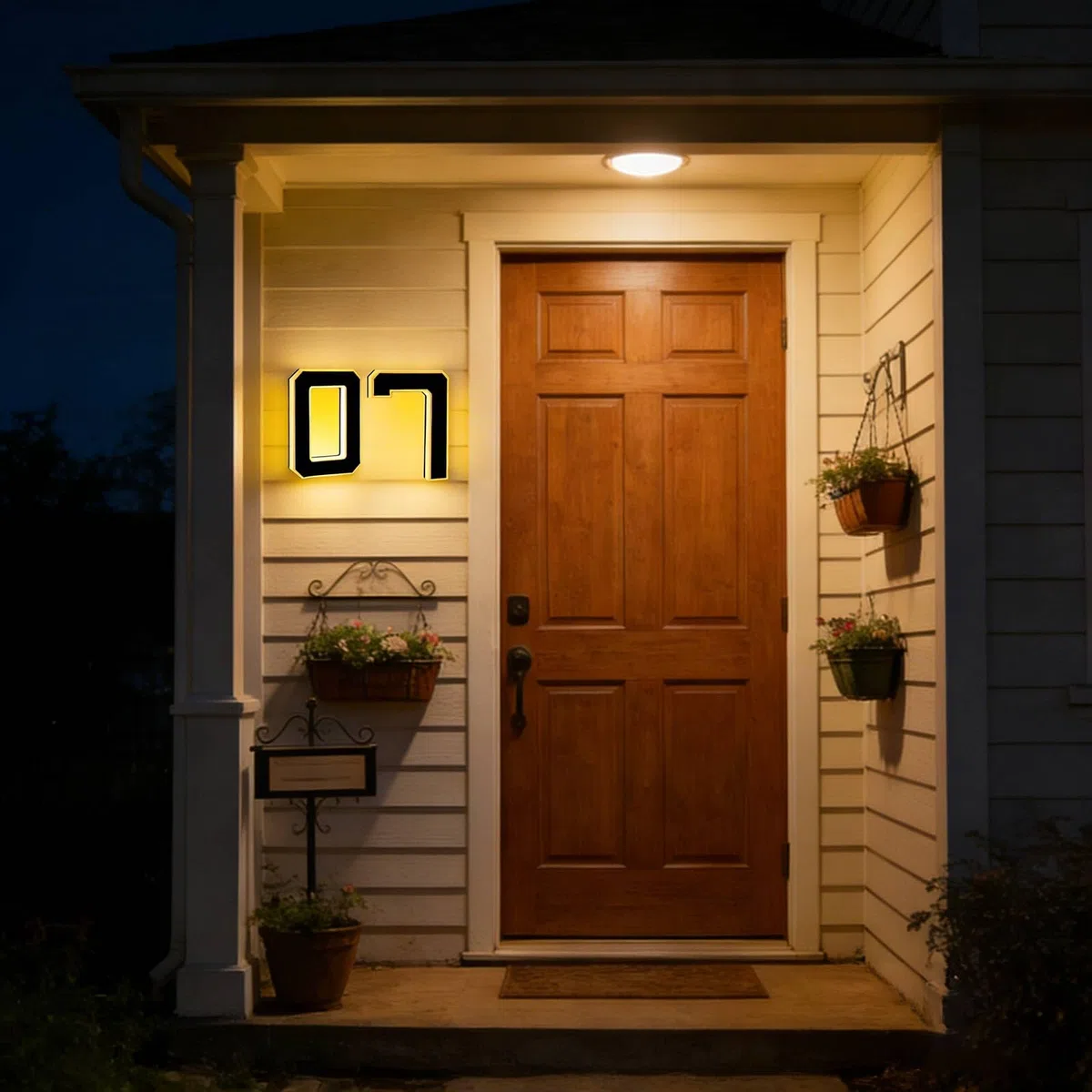 Números de casa con luz solar para exteriores, dirección LED impermeable de 22,86 cm, grandes números de casa exteriores modernos iluminados, visibilidad nocturna (7)
