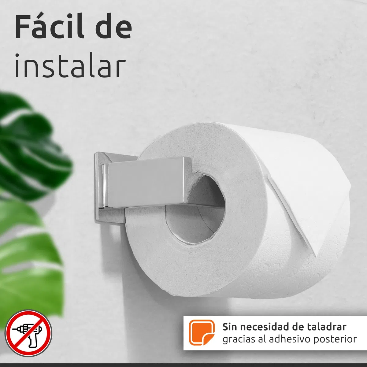 ECENCE Portarrollos Papel Higiénico Adhesivo Baño Acero Inoxidable 304 en Cromo + Material de Montaje, Soporte Papel Higienico, diseño Cuadrado
