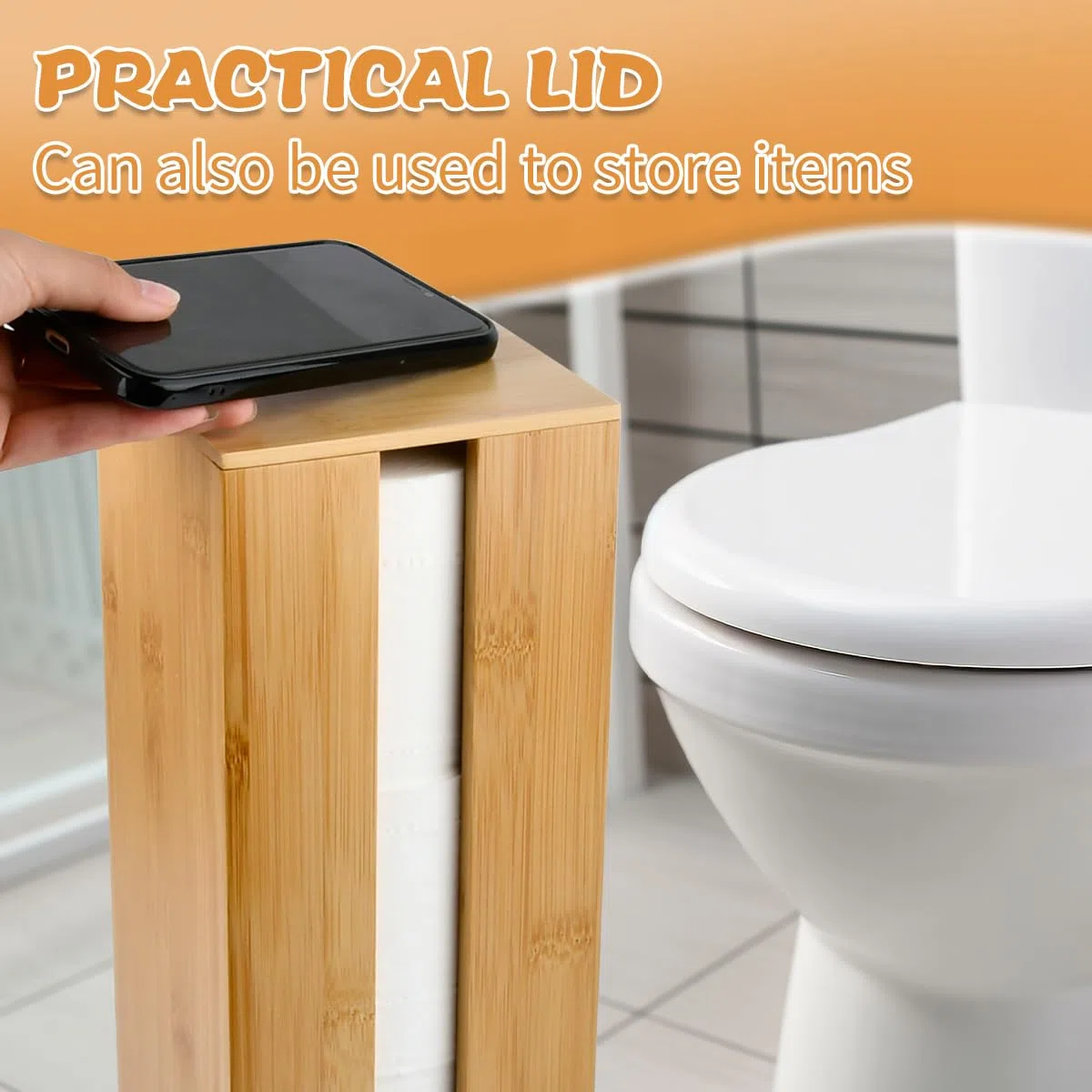Almacenamiento de Papel Higiénico de Bambú, Soporte de Papel Higiénico de Bambú Guarda Rollos Papel Higienico Porta Rollo Papel de Baño Portarrollos Baño