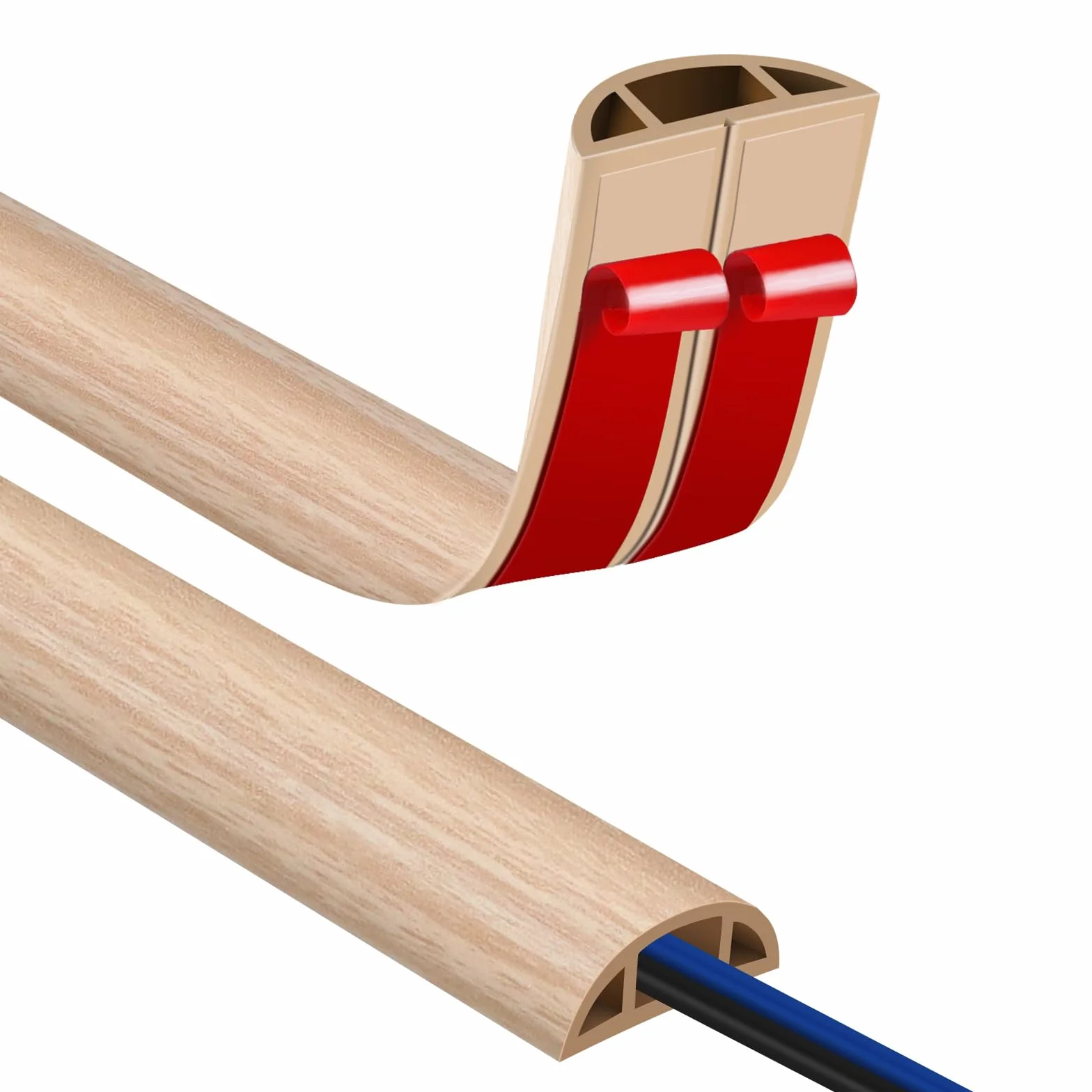 Canaletas para Cables Adhesivas, Madera Pasacables Suelo Goma, Canaleta Cables, para Uso en Oficinas, Escuela, Almacén, Conciertos, Etc, para Proteger Los Cables Evitar Riesgos deTropiezo