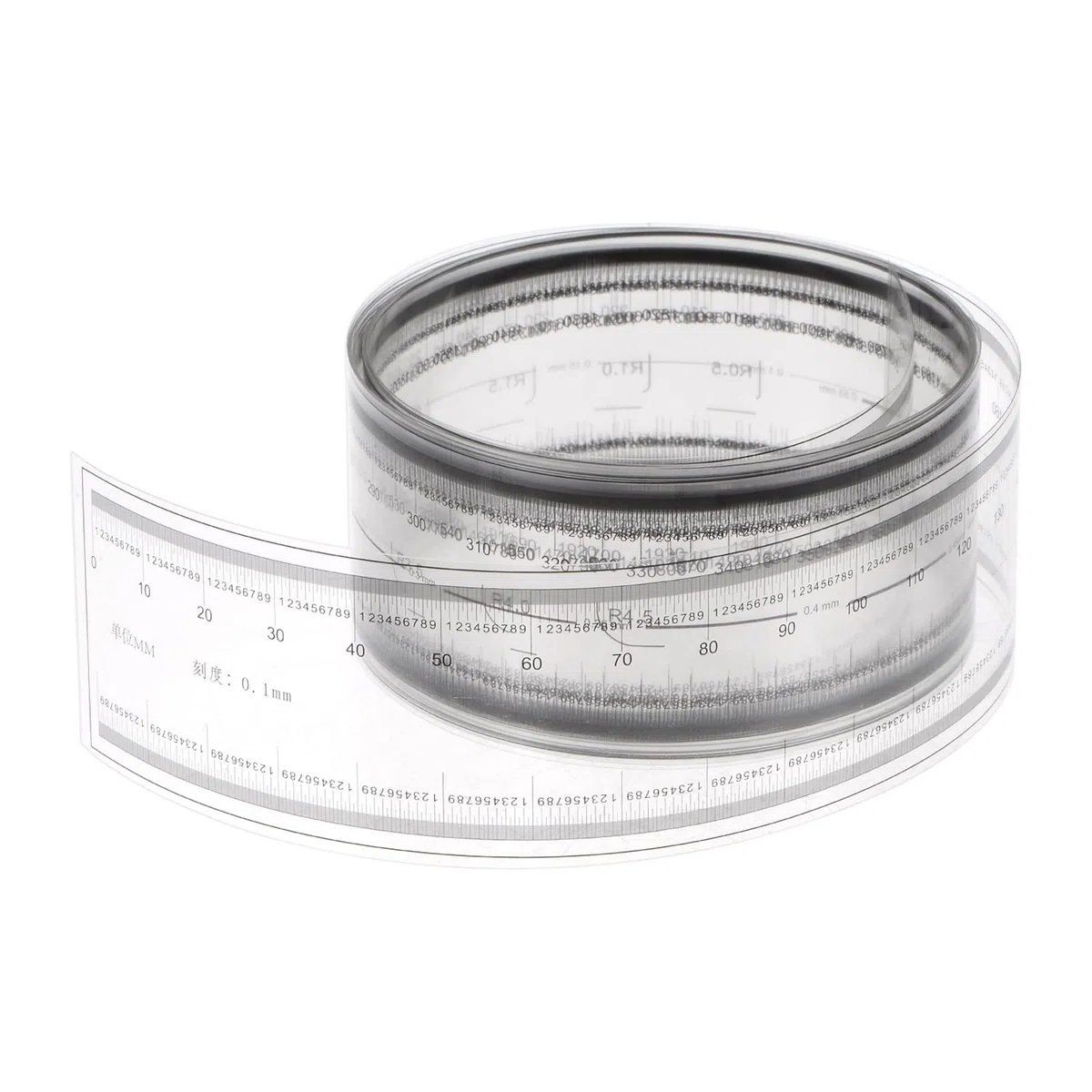 sourcing map Película Flexible Regla 200cm 0,1mm Escala con R Ángulo y Ancho Líneas PET Plástico Plegable Recta Regla Calibración Suave Regla Medición Herramienta para Fábrica, Transparente
