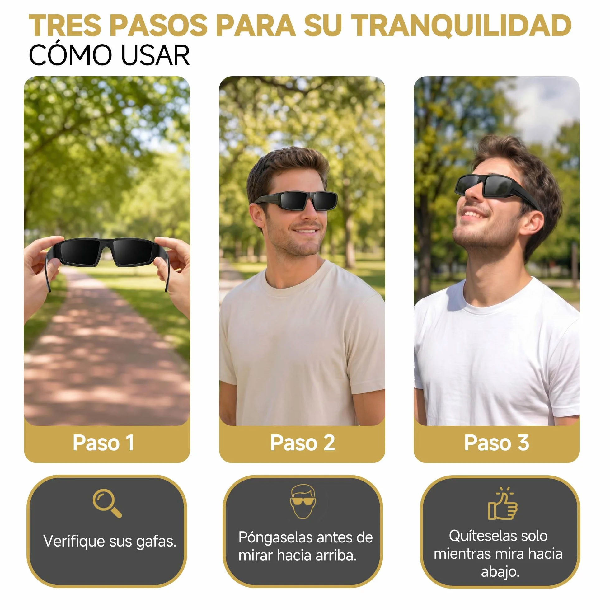Premium Plástico -Gafas Eclipse Solar Homologadas - Certification CE y EN ISO 12312-2, seguras para observación directa, listado AAS, Eclipse total 2026