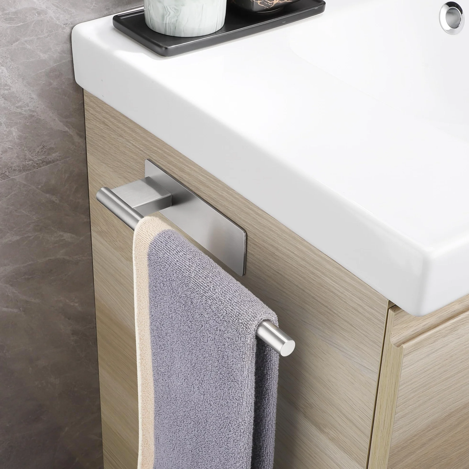 Toalleros de Baño Acero Inoxidable 304 Cepillado sin Taladro Adhesivo 28CM Plata