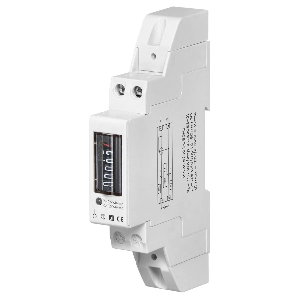 Medidor De Consumo Electrico Monofasico 40A 50Hz 2000imp/kWh (Indicador analógico 5+1)