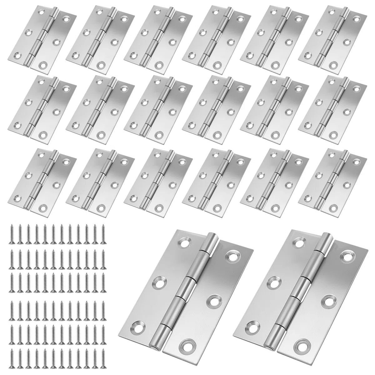 SINJEUN Bisagras de puerta de acero inoxidable, 20 unidades, 75 x 50 mm, bisagras con tornillos, bisagra plegable de acero inoxidable para puertas